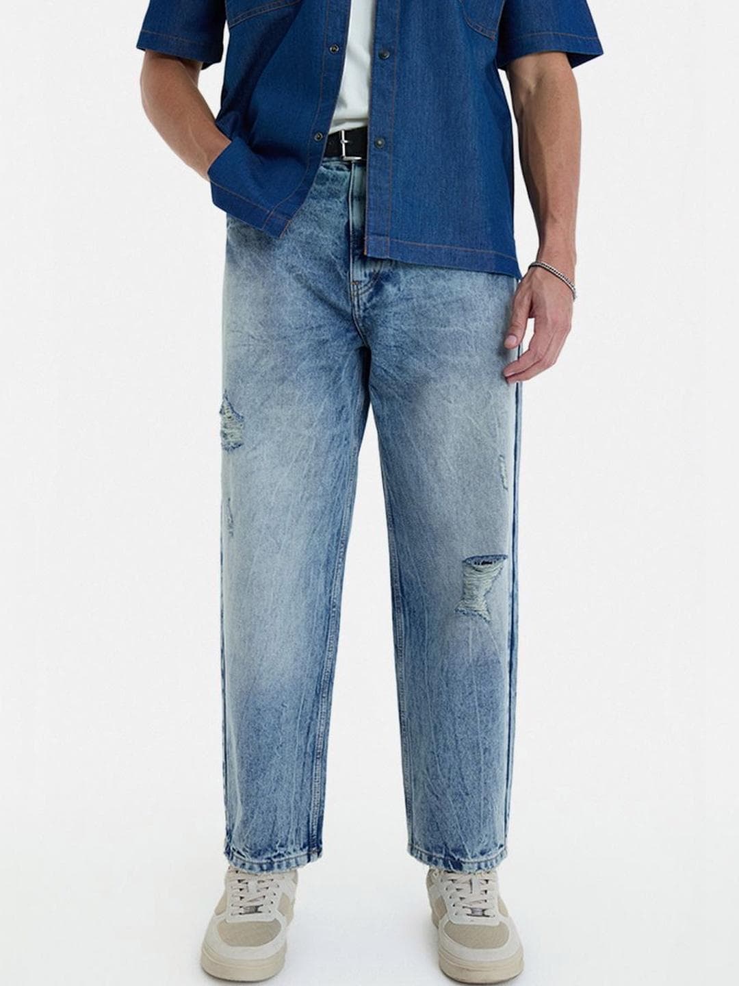 Snitch Light Blue Mid-Rise Baggy Jeans