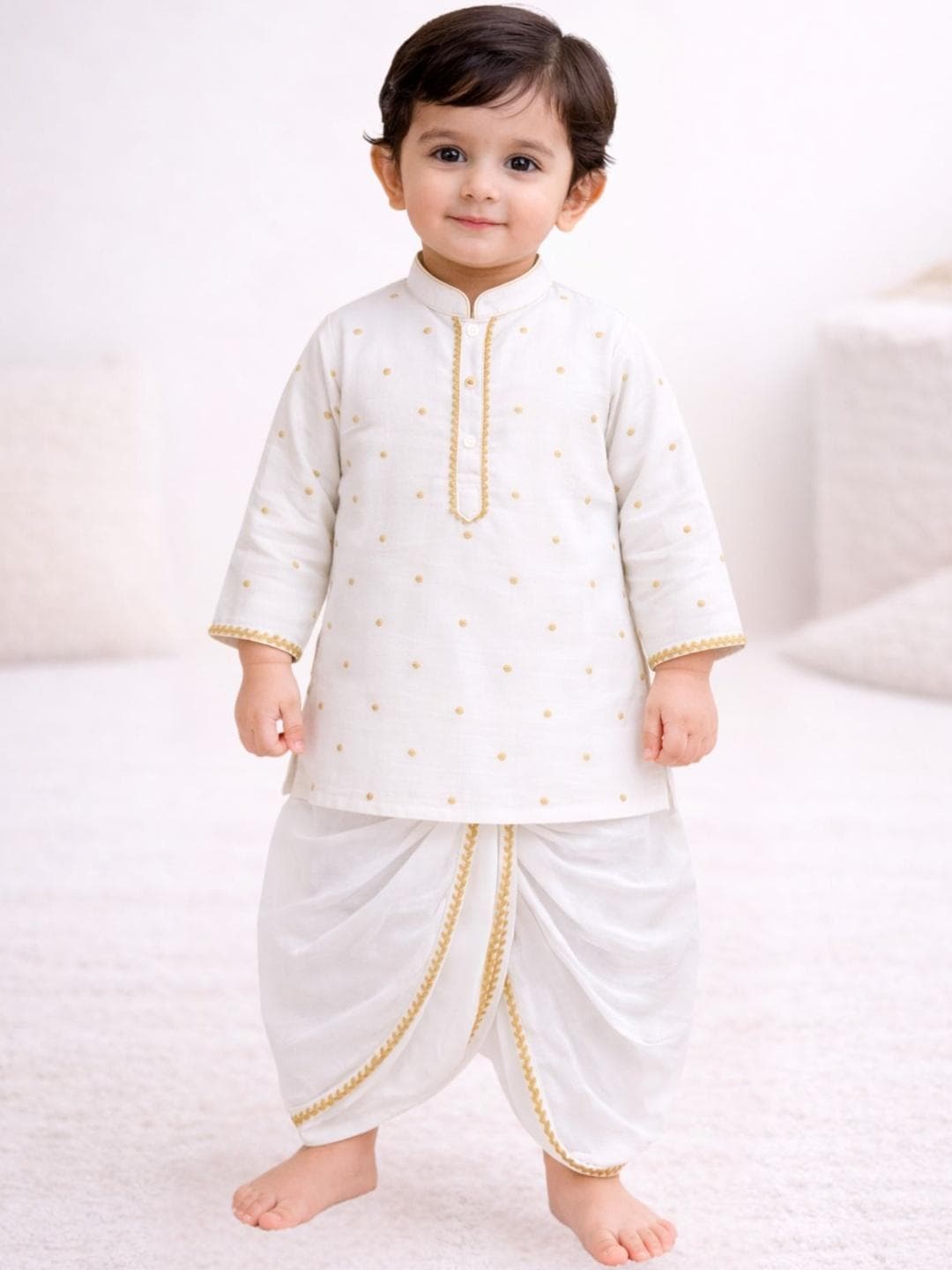 Sangria Infant Boys Printed Pure Silk Round Neck Kurta & Dhoti Pants