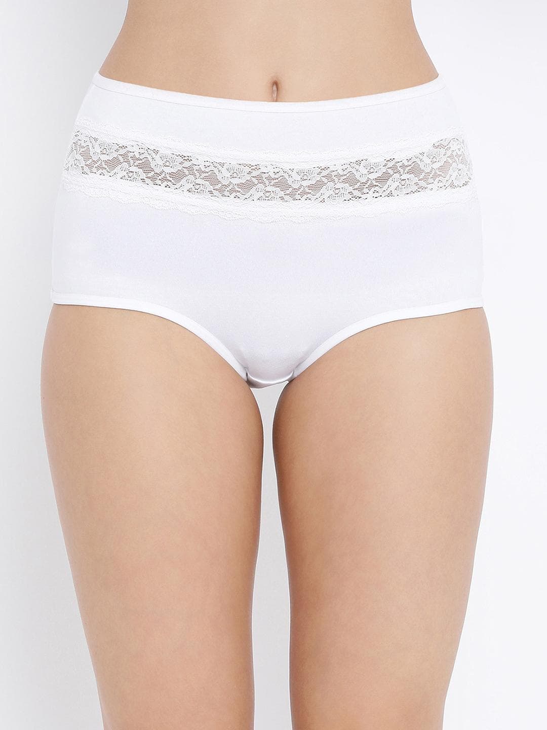 Clovia Women White Self Design High Rise Lace Hipster Briefs PN3216P18XL