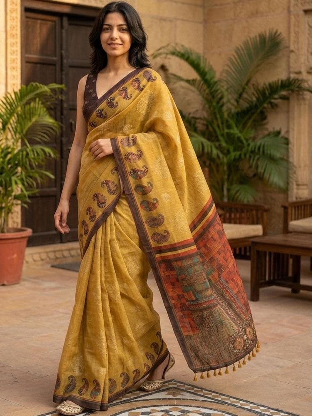AANVI Ethnic Motifs Silk Blend Designer Saree