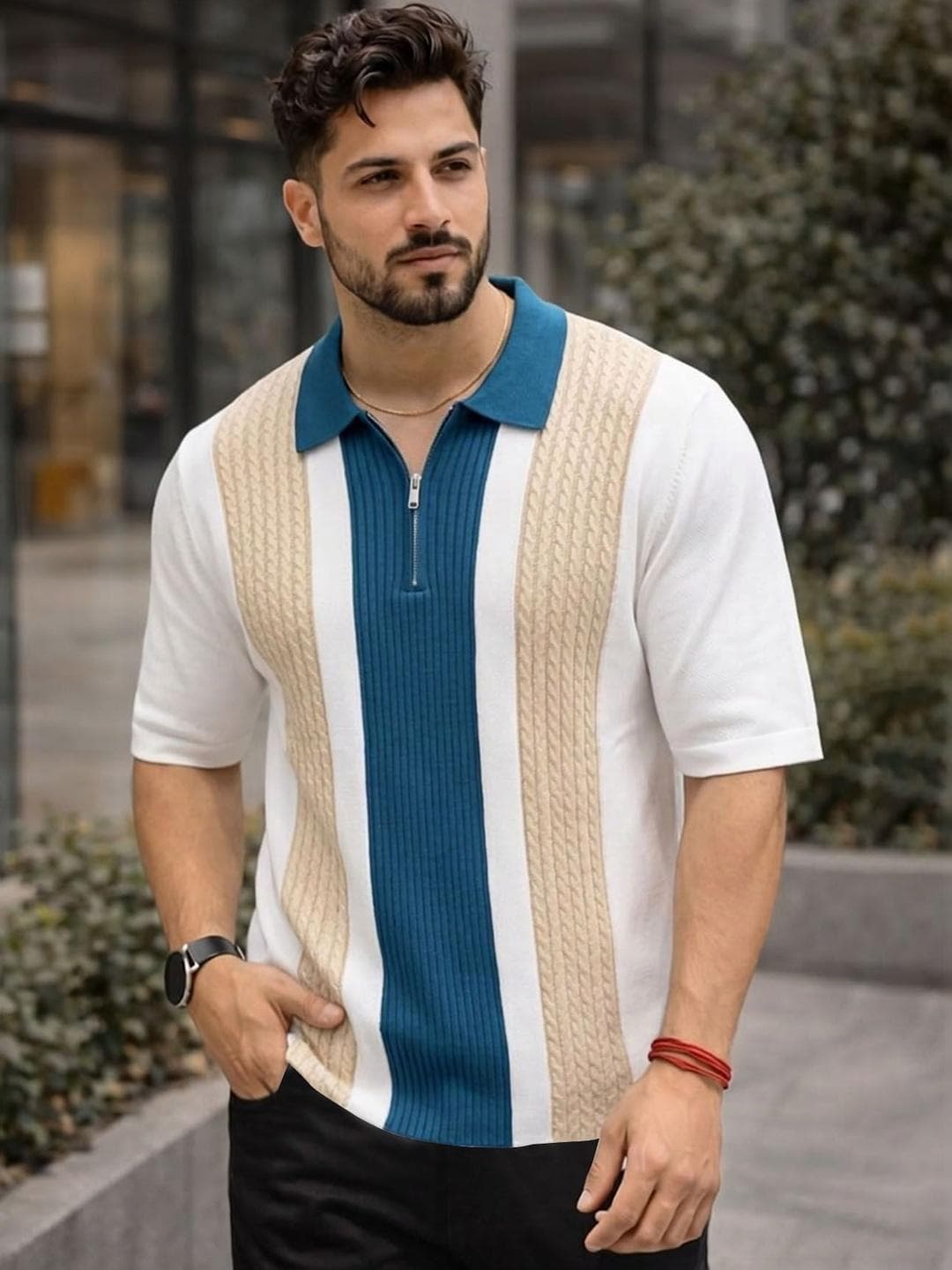 THE BEETEL HOUSE Men Colourblocked Polo Collar T-shirt