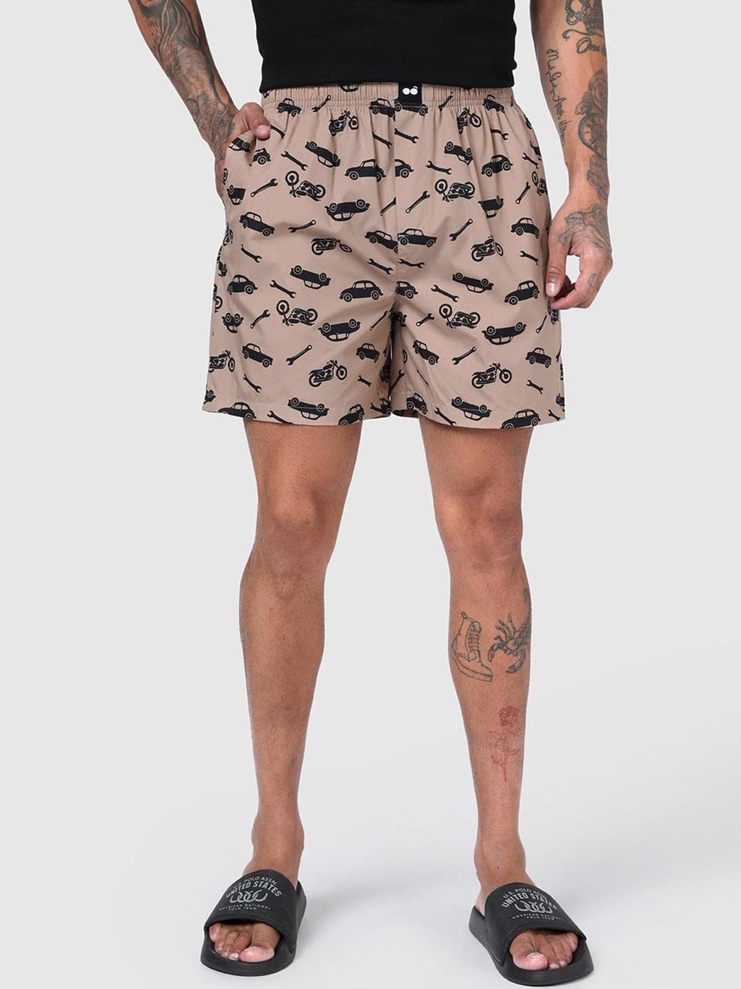 Bewakoof Men Warm Taupe Brown All Over Printed Boxers