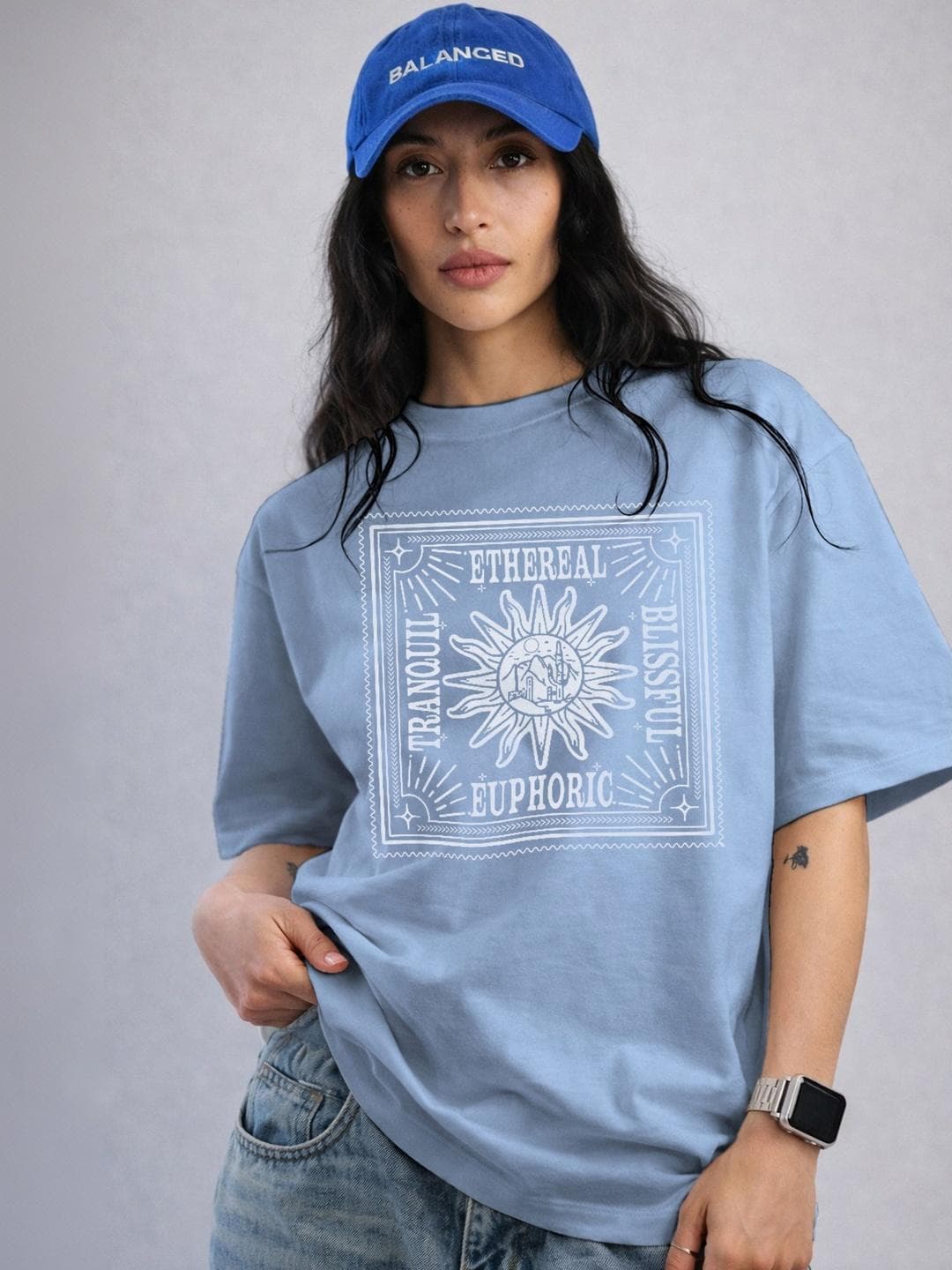 The Roadster Lifestyle Co Printed Organic Cotton Round Neck Oversized Tshirt