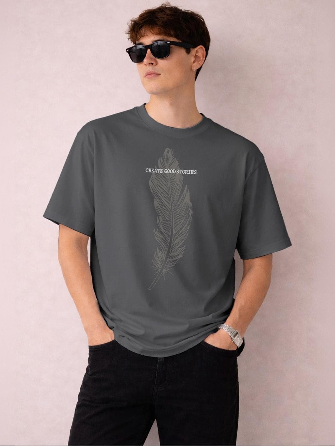 The Roadster Lifestyle Co Men Printed Organic Cotton Oversized Tshirt