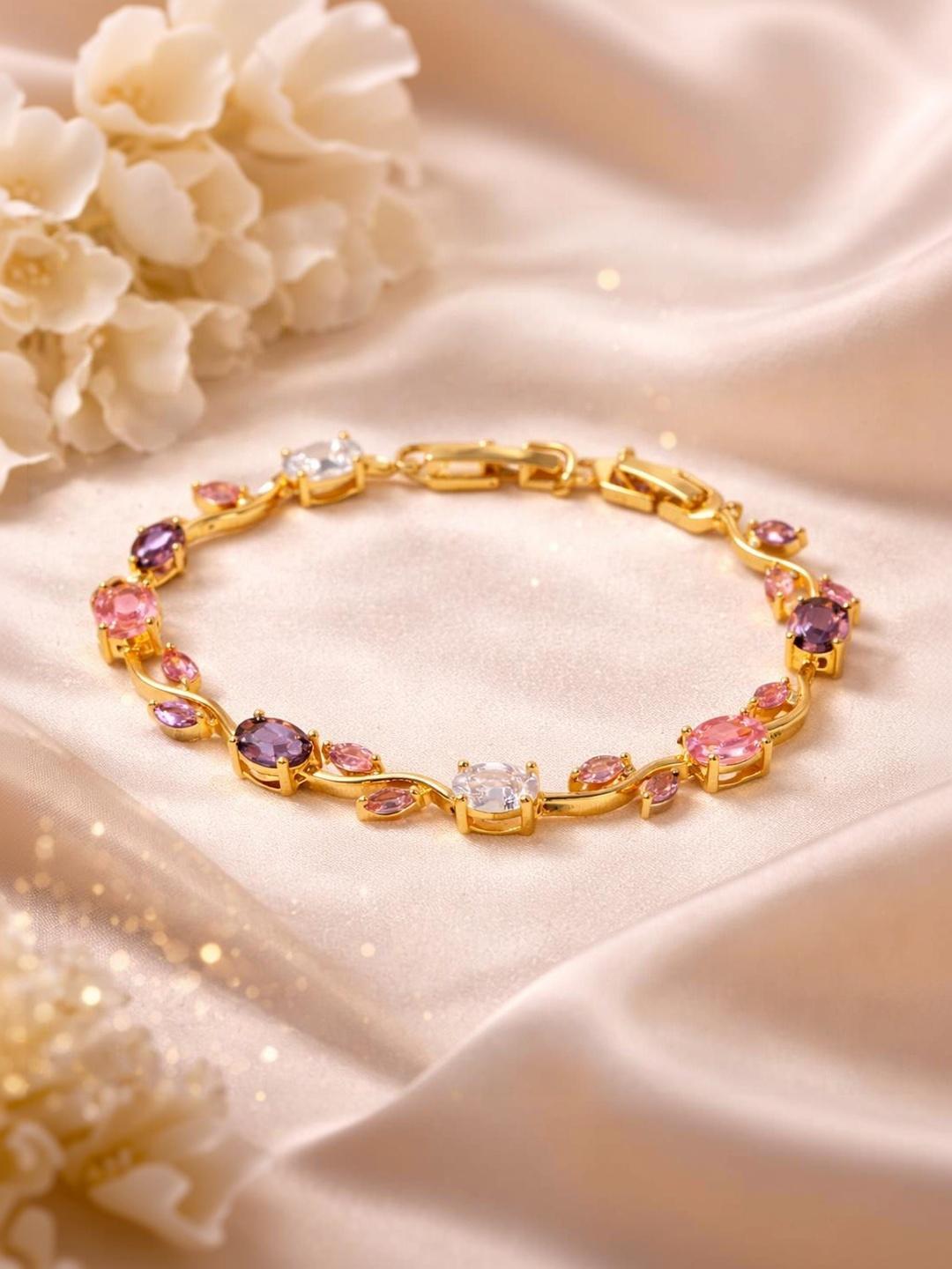 Buy Inites Anti Tarnish Floral Multi Crystal Stones Tulip Bracelet - - Accessories for Women