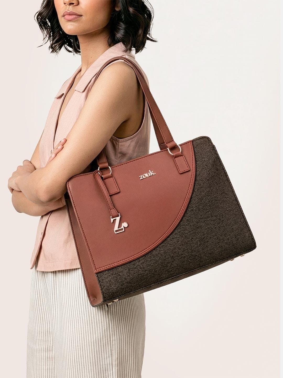ZOUK Printed Structured Tote Bag