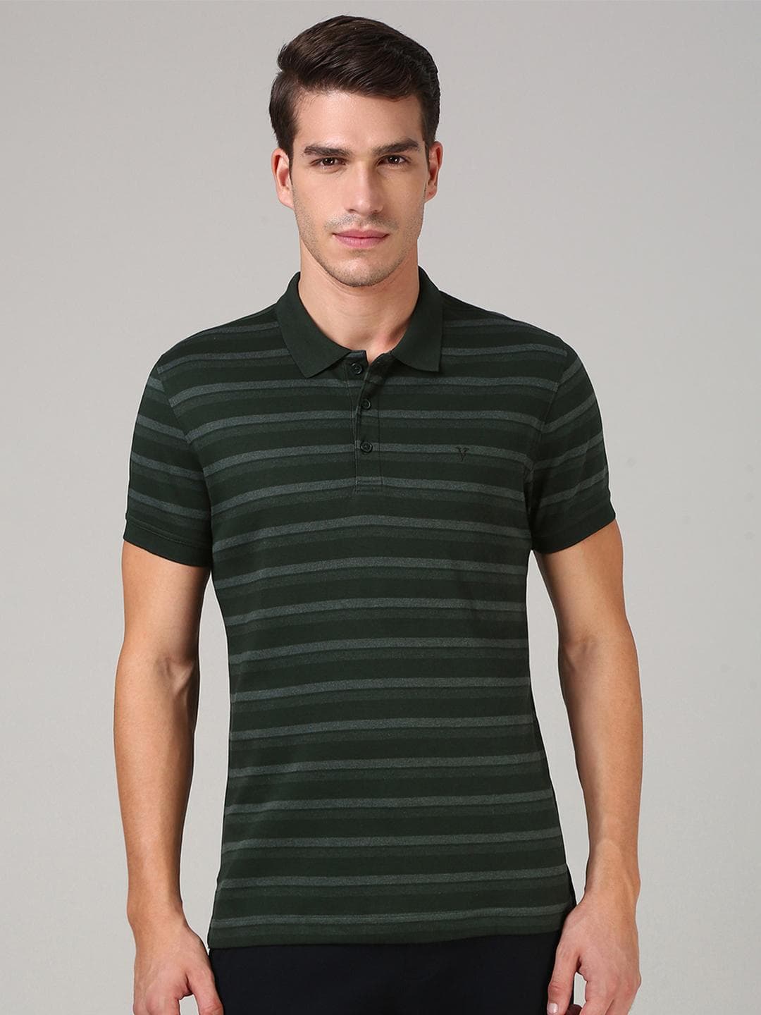 Van Heusen Men Striped Lounge Tshirts Fit Comfortable Polo Neck Soft Breathable