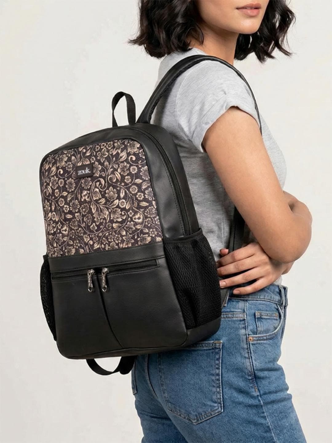 Buy ZOUK Women Floral Printed Vegan Leather Backpack With Compression Straps Up To 16 Inch - - Accessories for Women