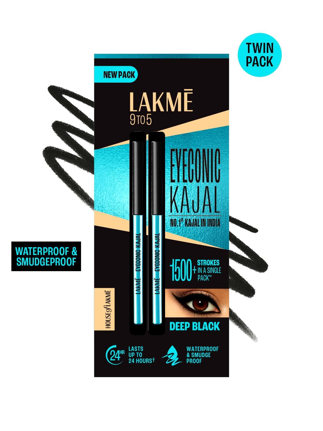 Buy Lakme 9to5 Set Of 2 Eyeconic Kajal Matte Finish & Lasts Upto 24hrs 0.35g Each Deep Black - - Personal Care for Women