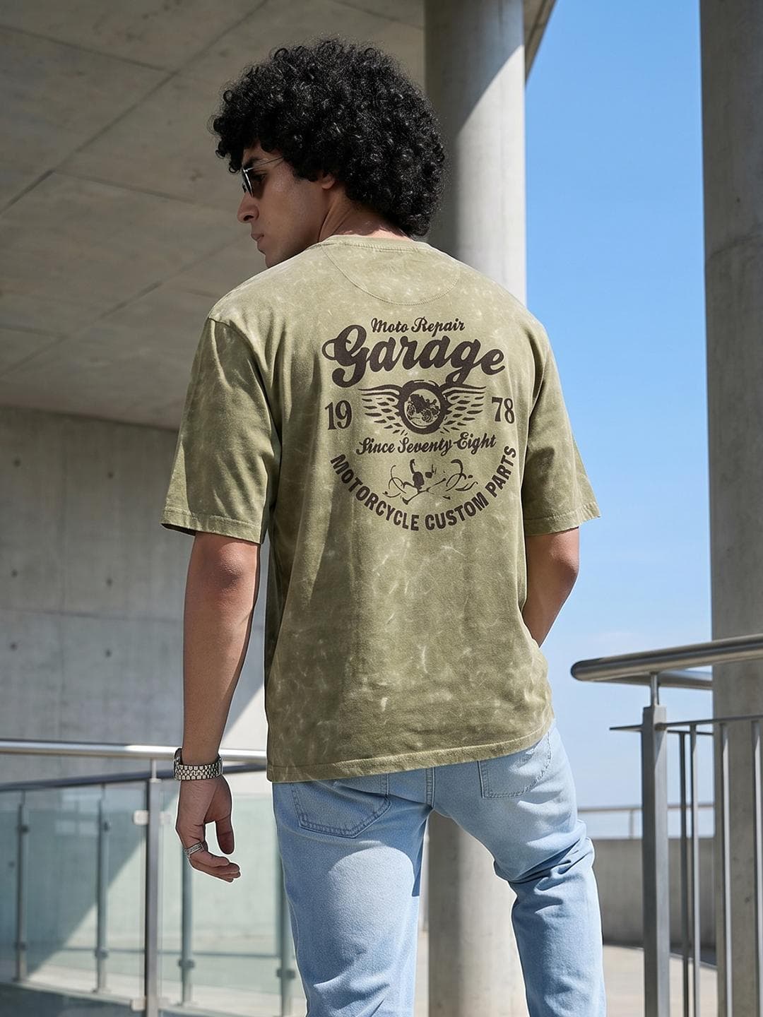 The Roadster Life Co. Typography Printed Drop-Shoulder Sleeves Oversized T-shirt