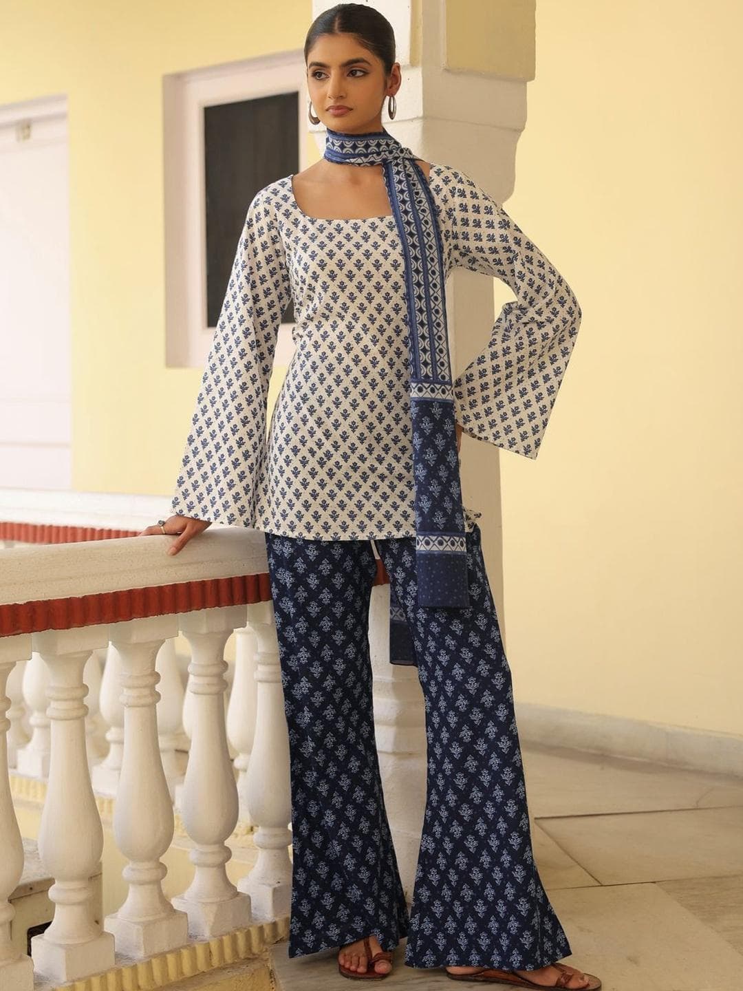 anayna Women Ethnic Motifs Printed Regular Pure Cotton Kurti with Palazzos & With Dupatta