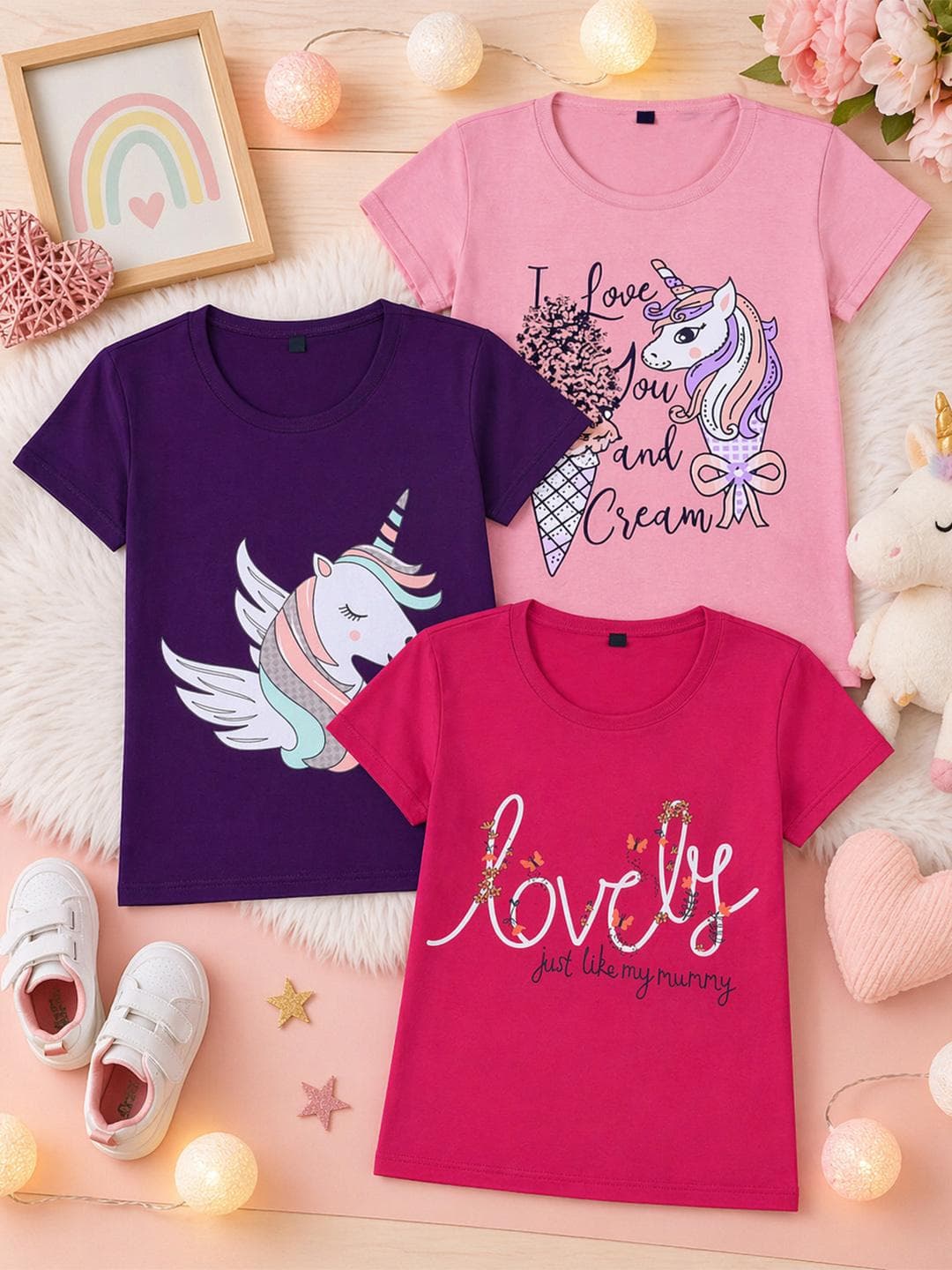 FAZZA Girls Multi Cotton Tshirts