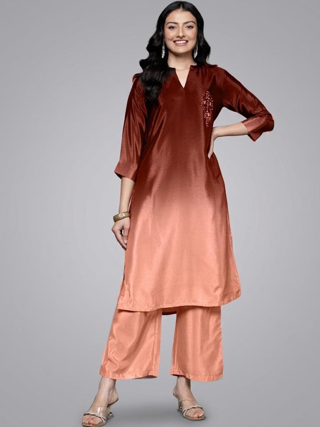 Varanga Women Embroidered Regular Sequinned Kurta with Trousers