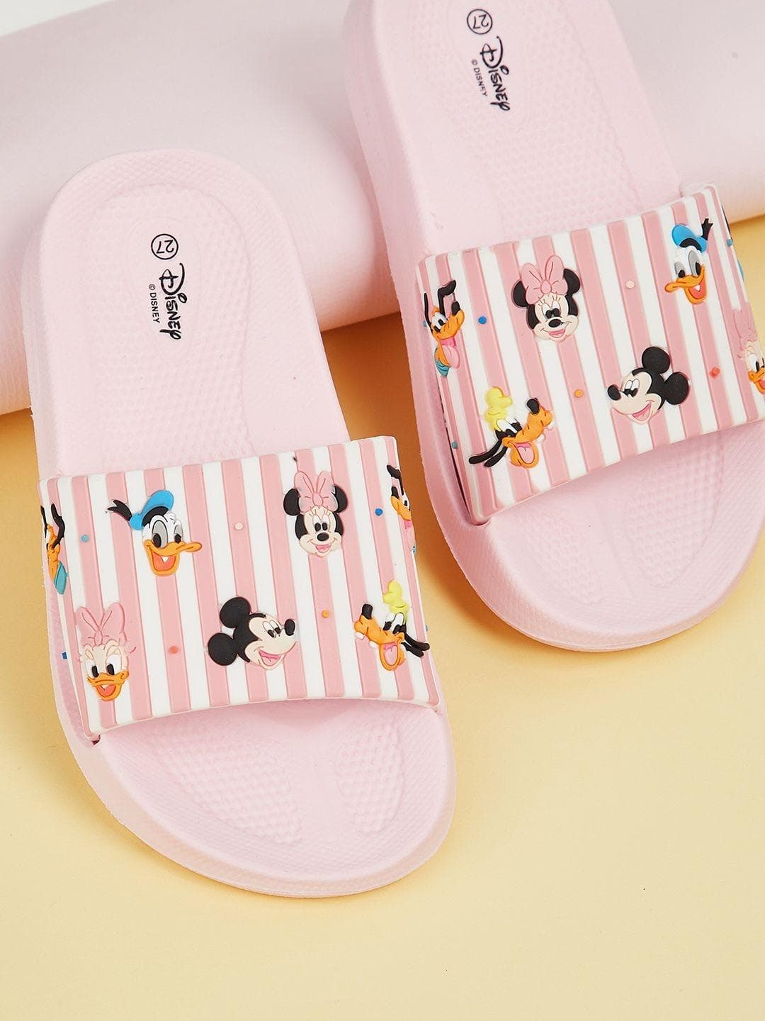 max Girls Pink Mickey & Friends Striped Sliders