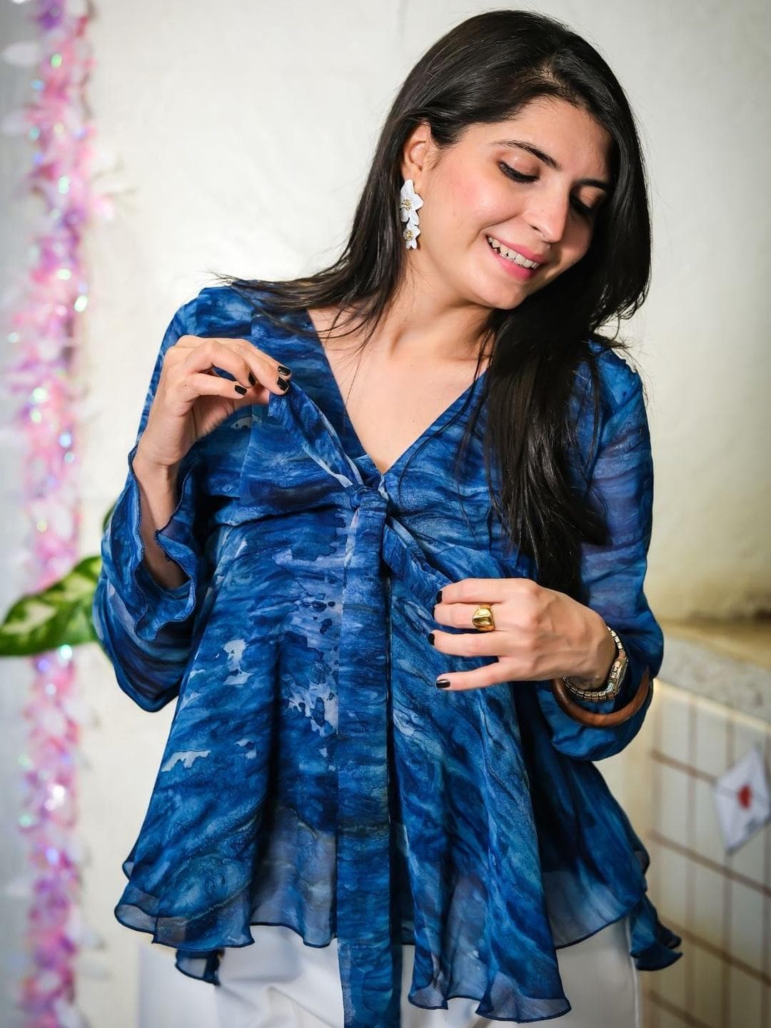 Sangria Dyed V-Neck Regular Tops