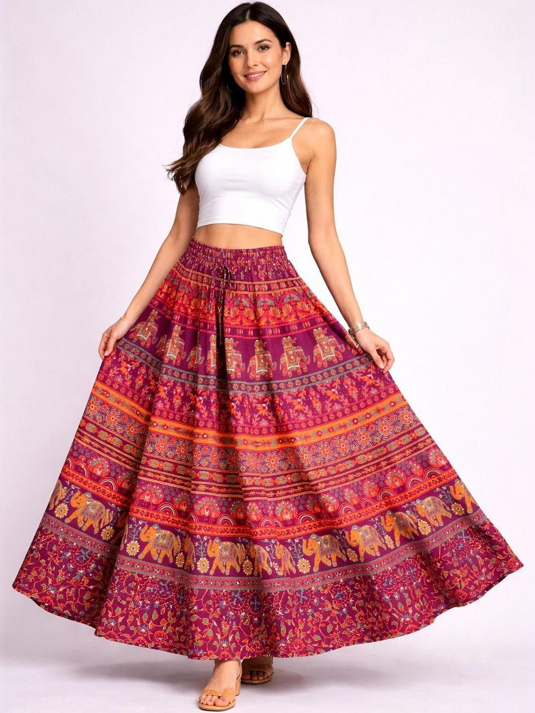 HARAYE Women Pure Cotton Cotton Cambric Paisley Maxi Flared Skirt