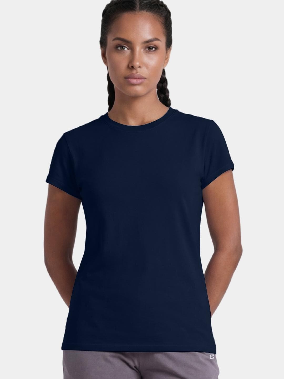 Enamor Women Navy Slim Fit Crew Round Neck T-Shirt