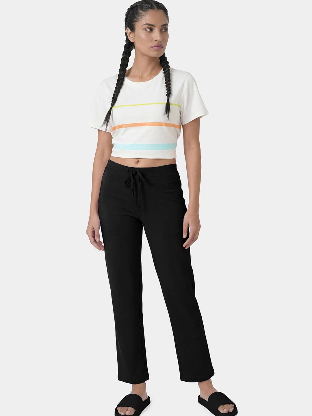 Buy Enamor Women Mid Rise Straight Leg Lounge Pants With Zipper Pockets E014 - - Apparel for Women