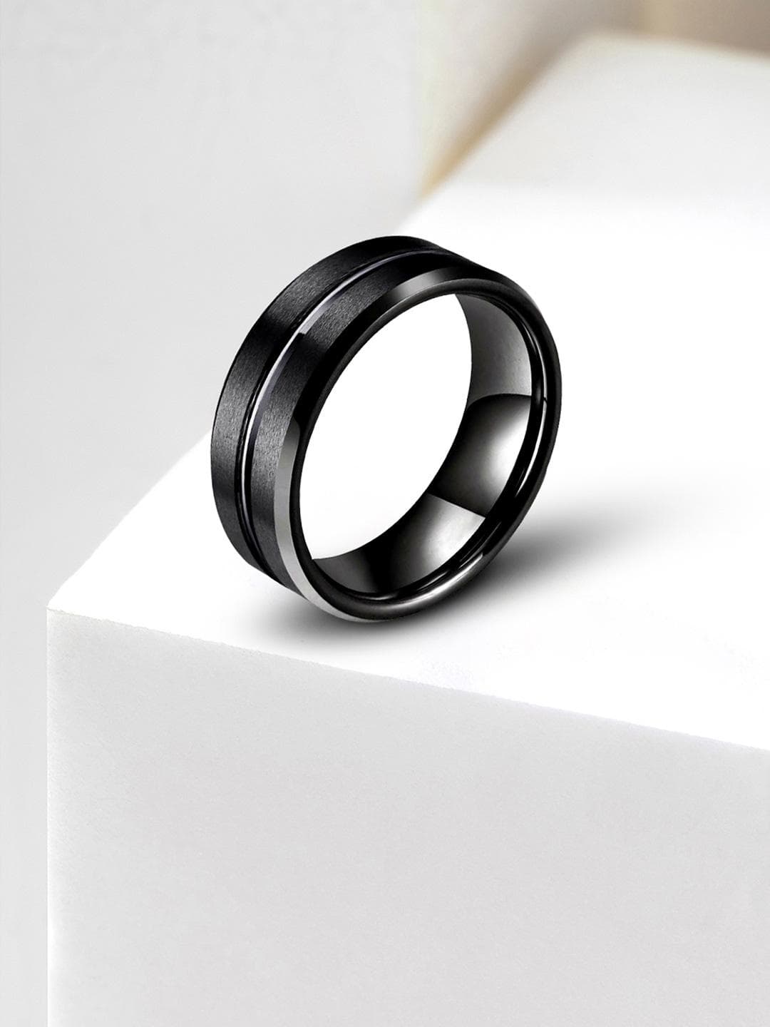 Buy Peora Men Tungsten Grooved Center Polished Band Finger Ring - - Accessories for Men