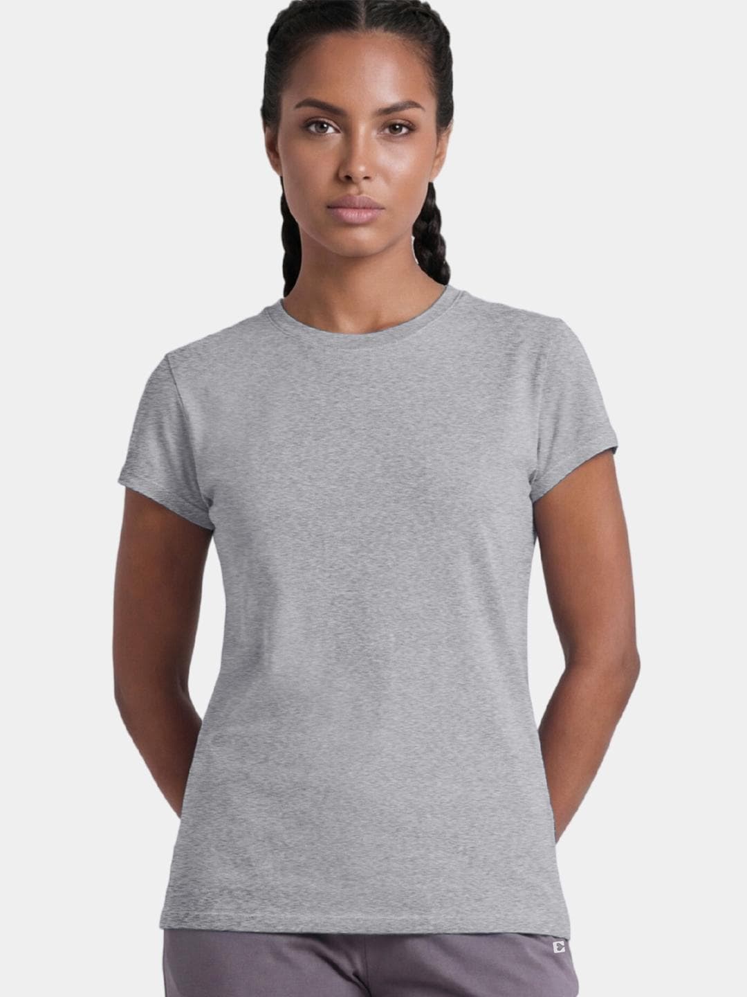Enamor Women Grey Melange Slim Fit Crew Round Neck T-Shirt