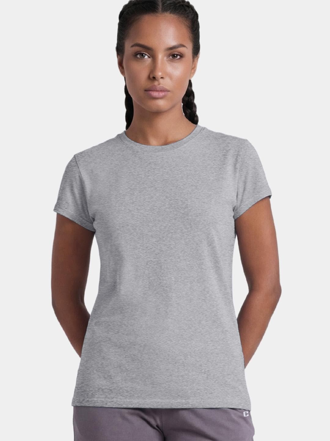 Enamor Women Grey Melange Slim Fit Crew Round Neck T-Shirt