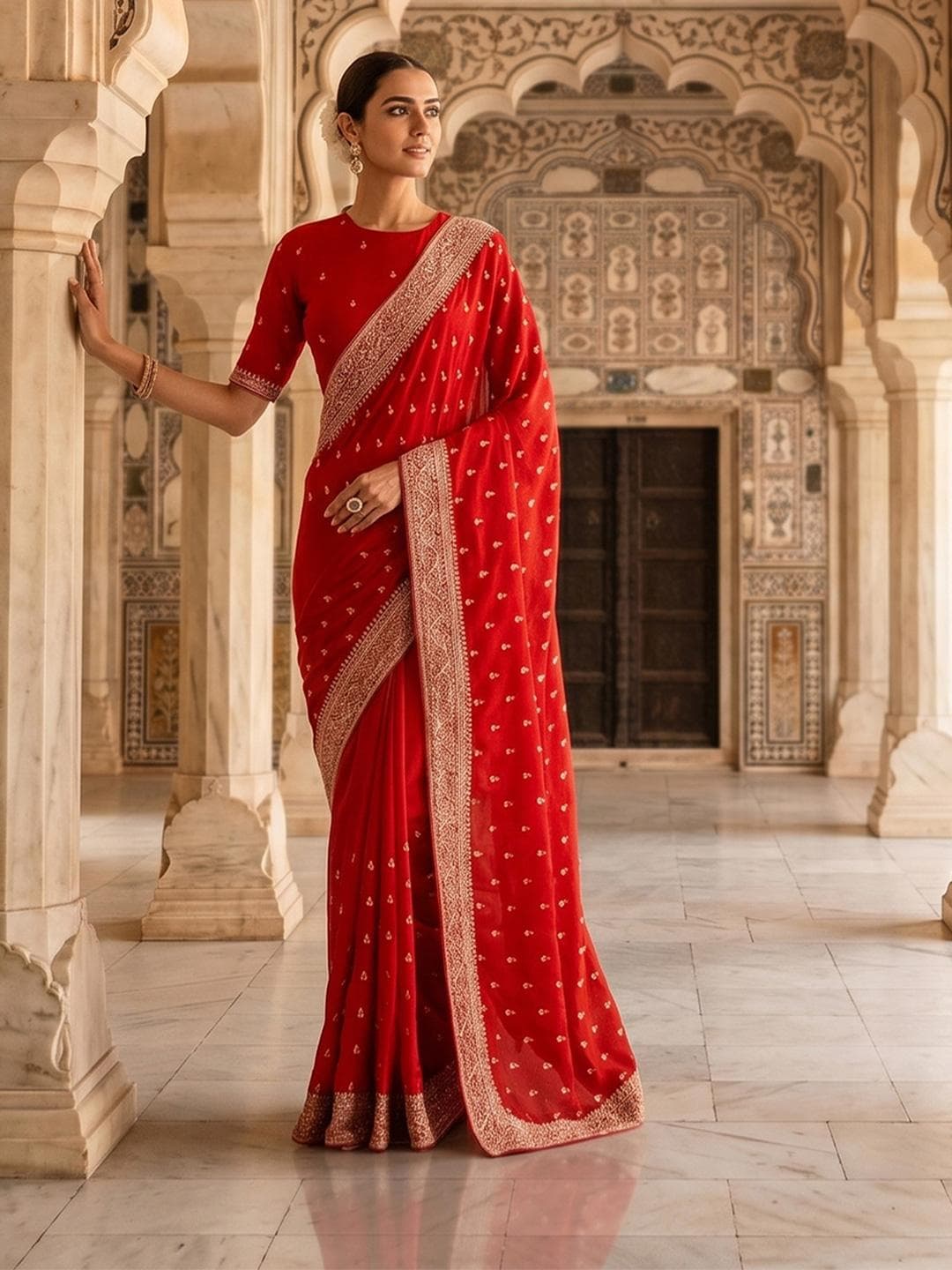 kasee Ethnic Motifs Embroidered Zari Saree