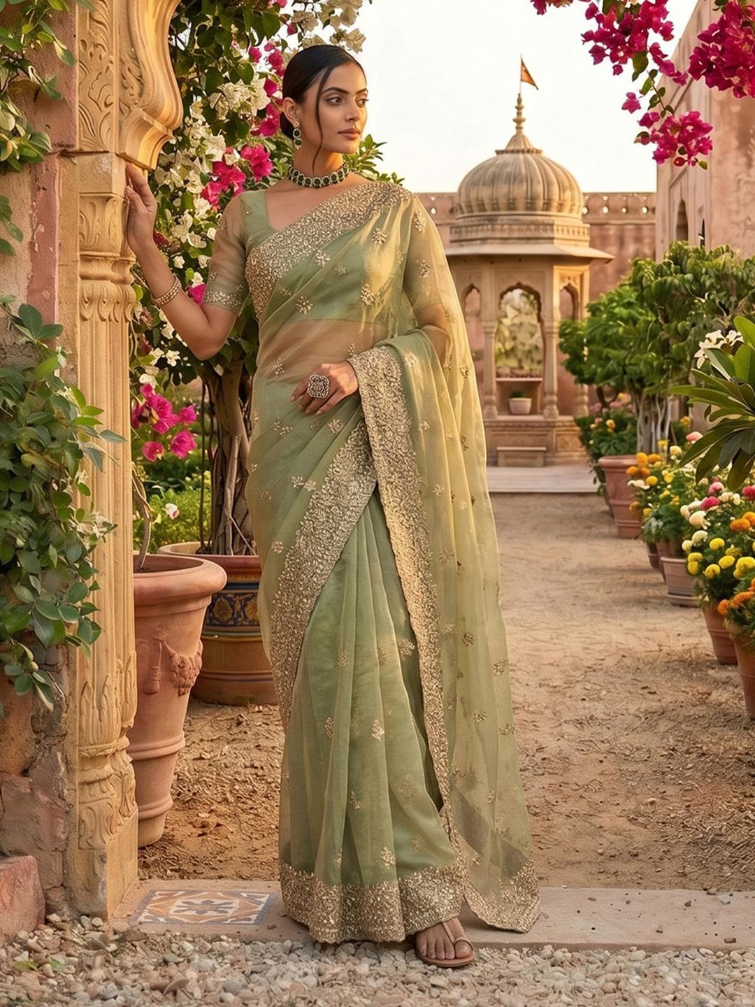 kasee Floral Zardozi Supernet Designer Saree