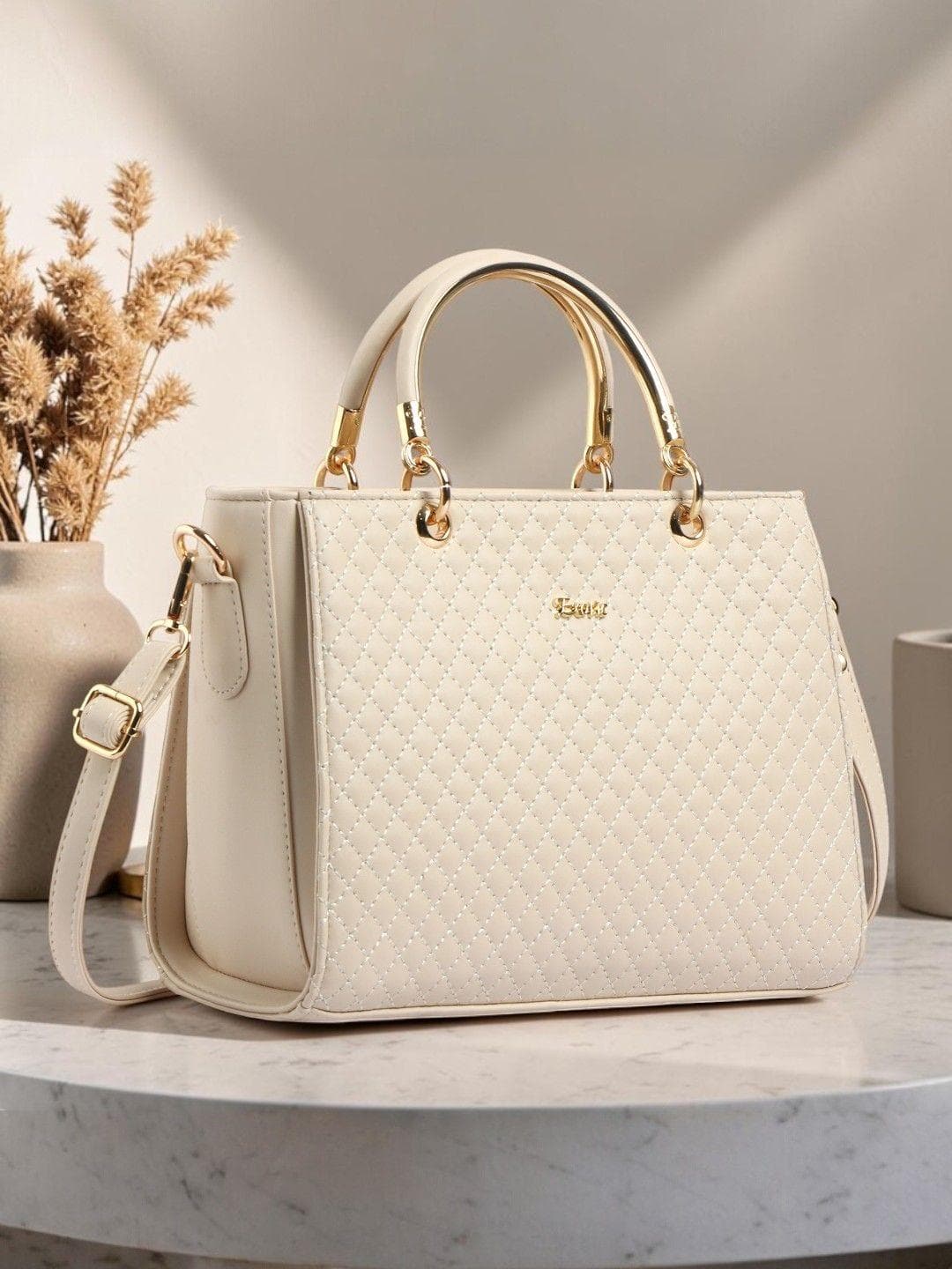 Exotic Structured Handheld Bag with Quilted
