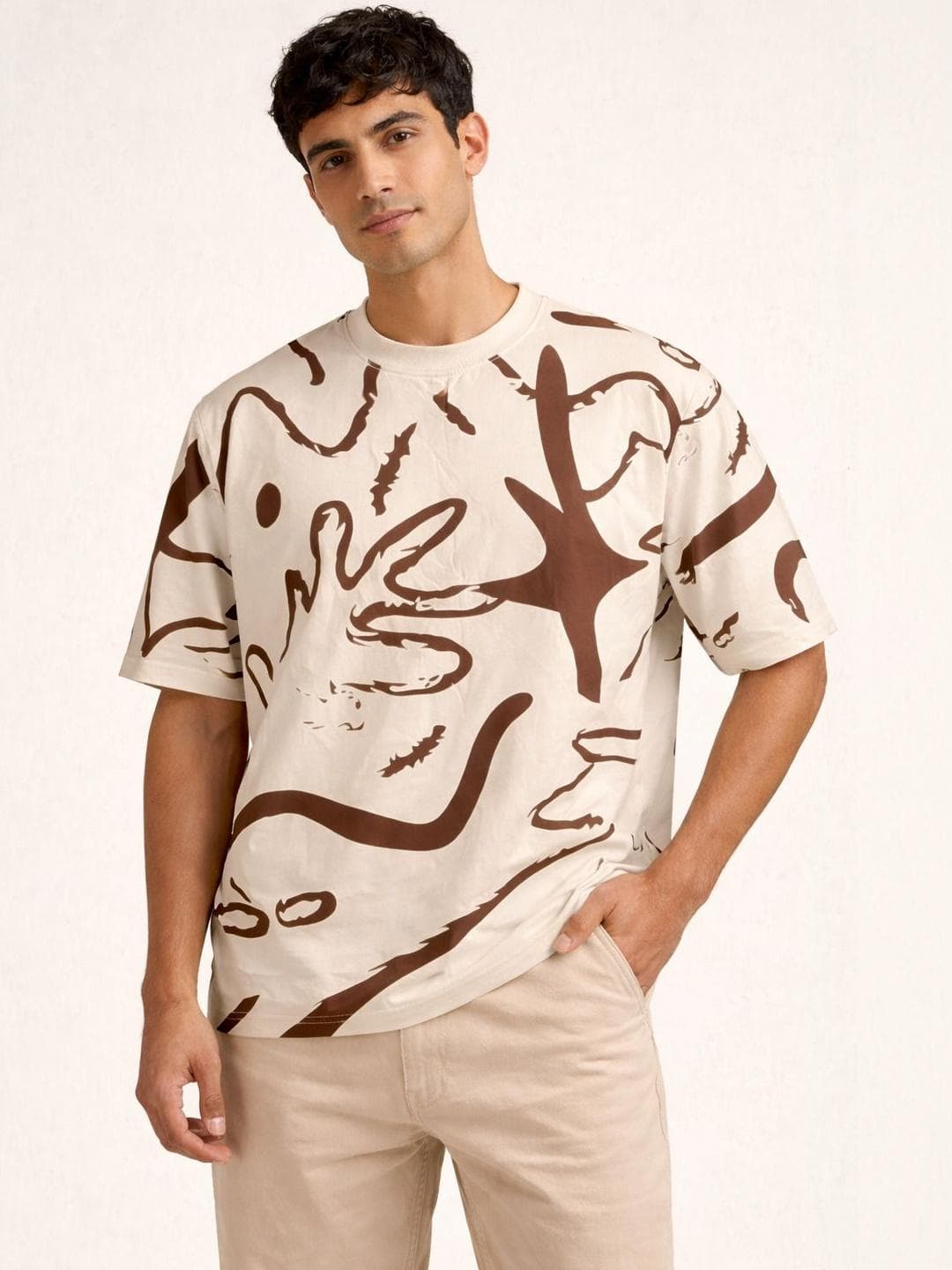 The Roadster Lifestyle Co Printed Pure Cotton Round Neck Relaxed Fit Tshirt