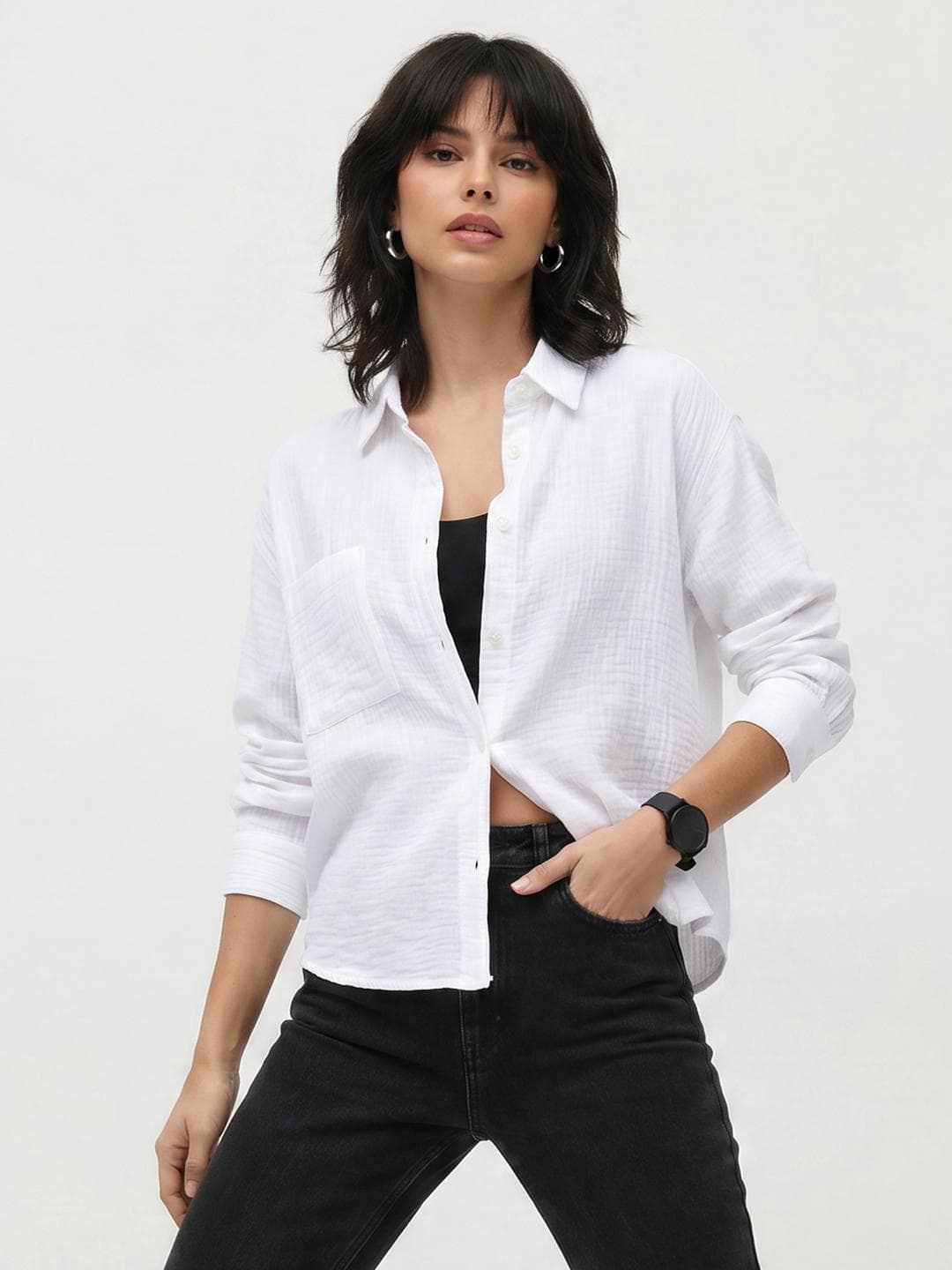 The Roadster Life Co. Oversized Fit Textured Pure Cotton Casual Shirt