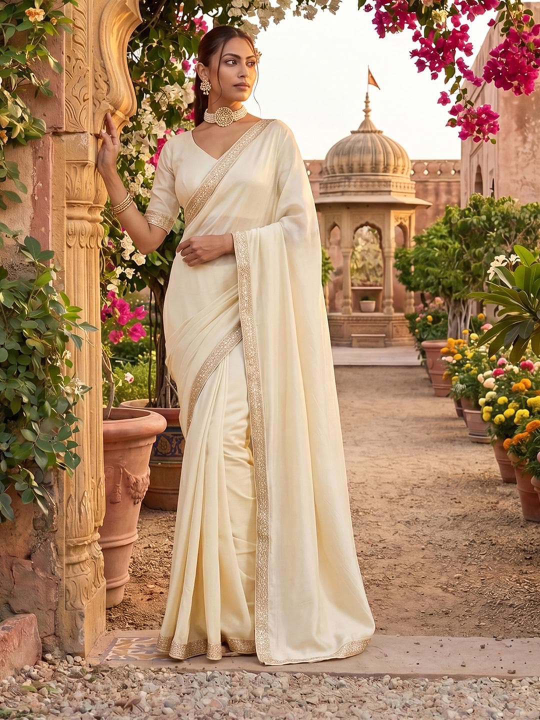 kasee Embroidered Saree with Zari Embroidered Border