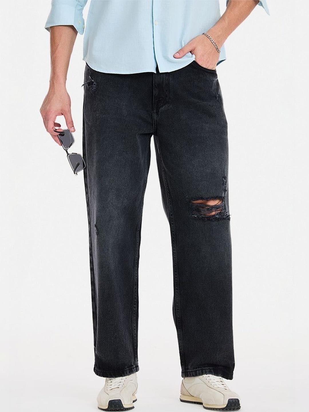 Snitch Charcoal Grey Mid-Rise Baggy Jeans