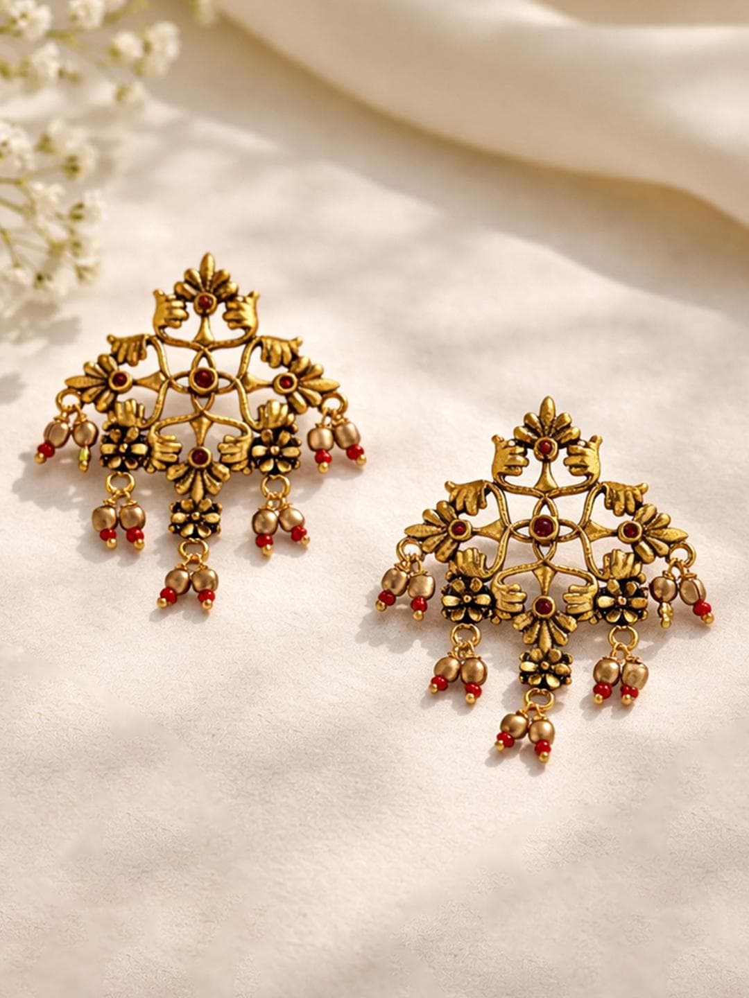 Arabian Nights Antique Oxidized Golden Brass Earrings