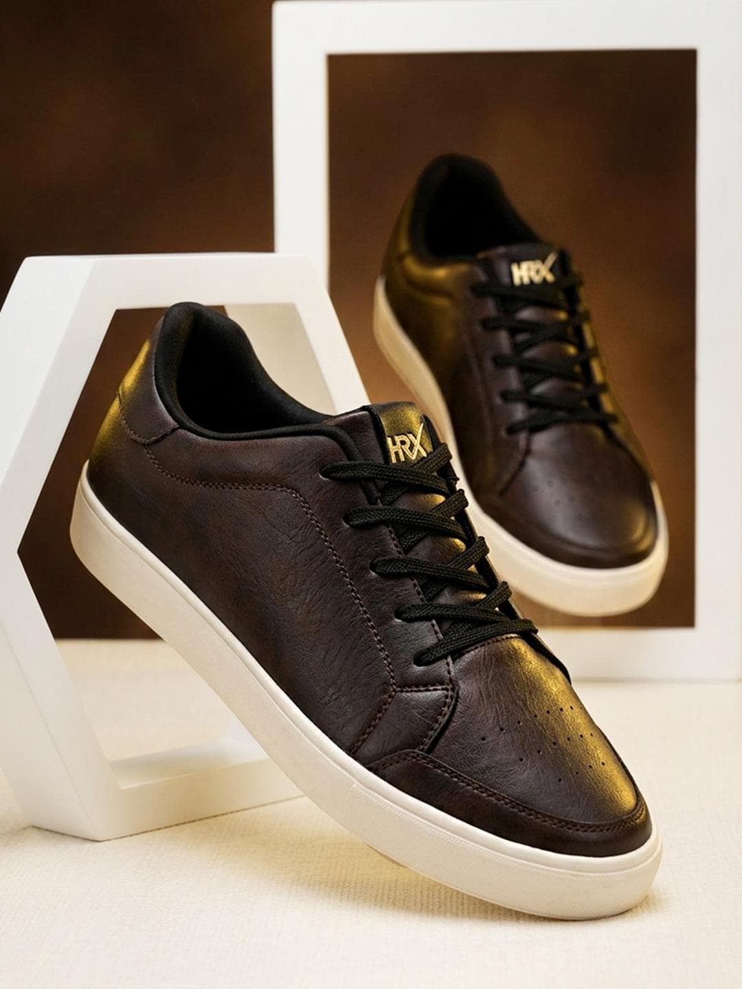 HRX by Hrithik Roshan Men Brown Contrast Sole Lace Up Sneakers