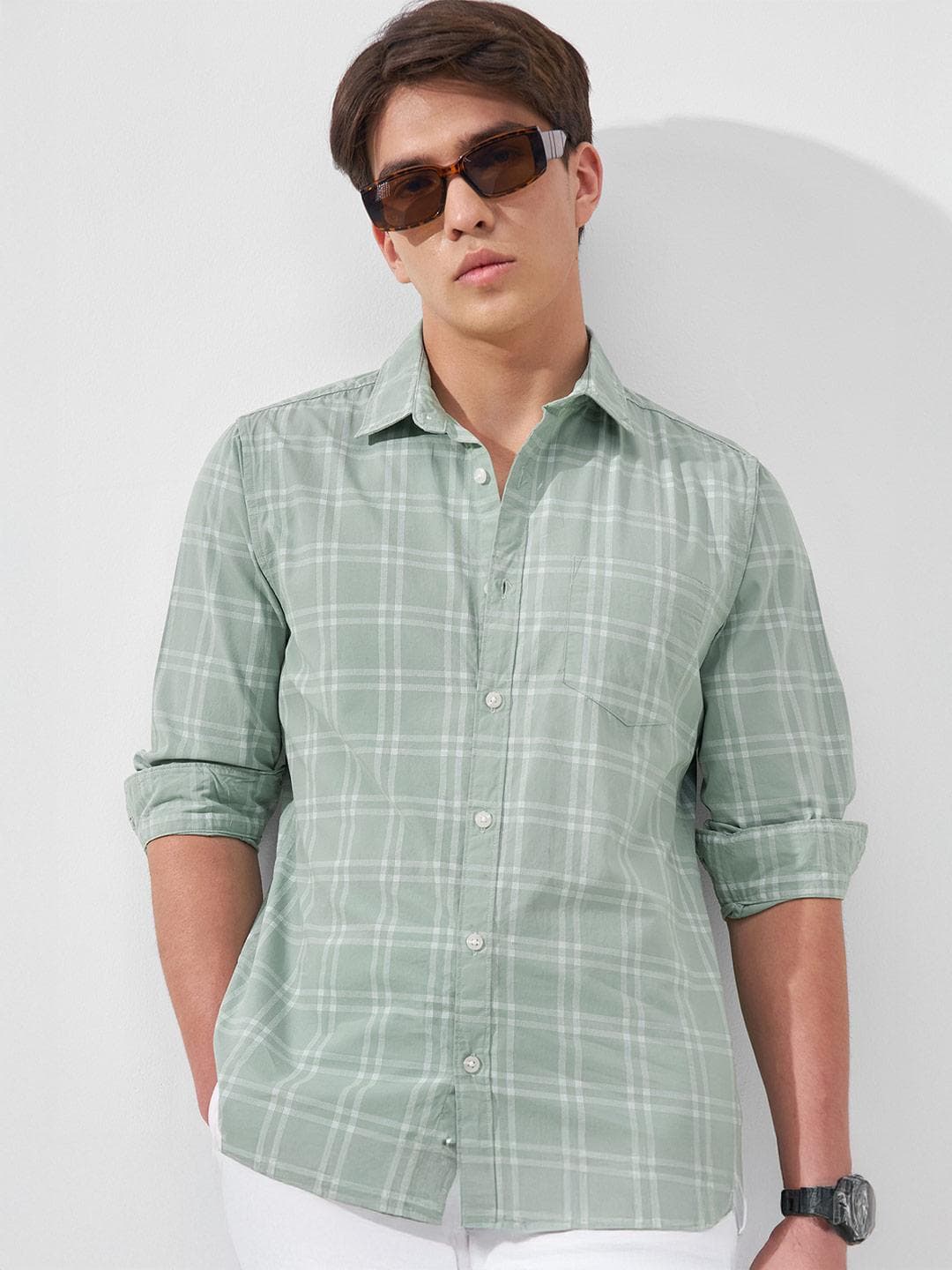 HIGHLANDER Slim Fit Tartan Checks Checked Casual Shirt