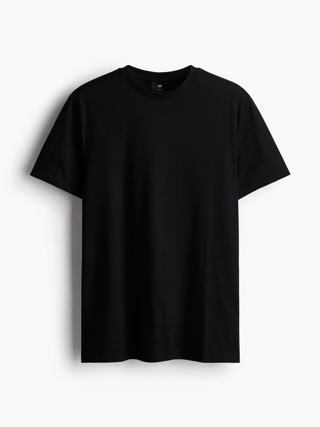 HM Men Black Solid Cotton Pure Cotton T-shirt Regular Fit