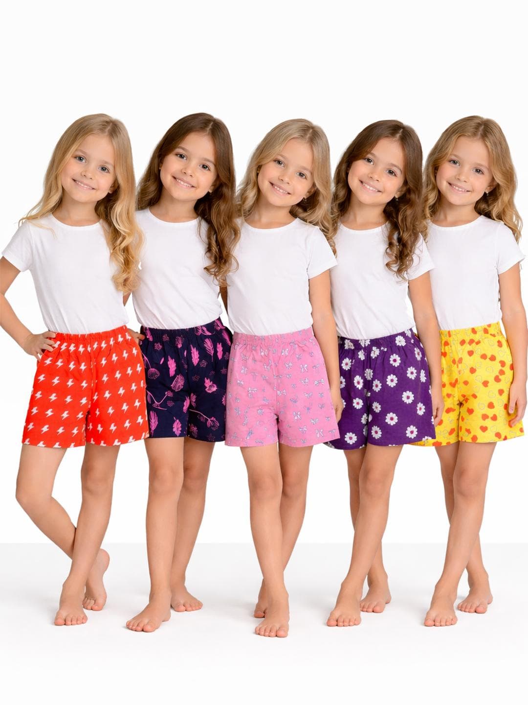 FAZZA Girls Pack of 5 Printed Mid-Rise Regular Fit Shorts