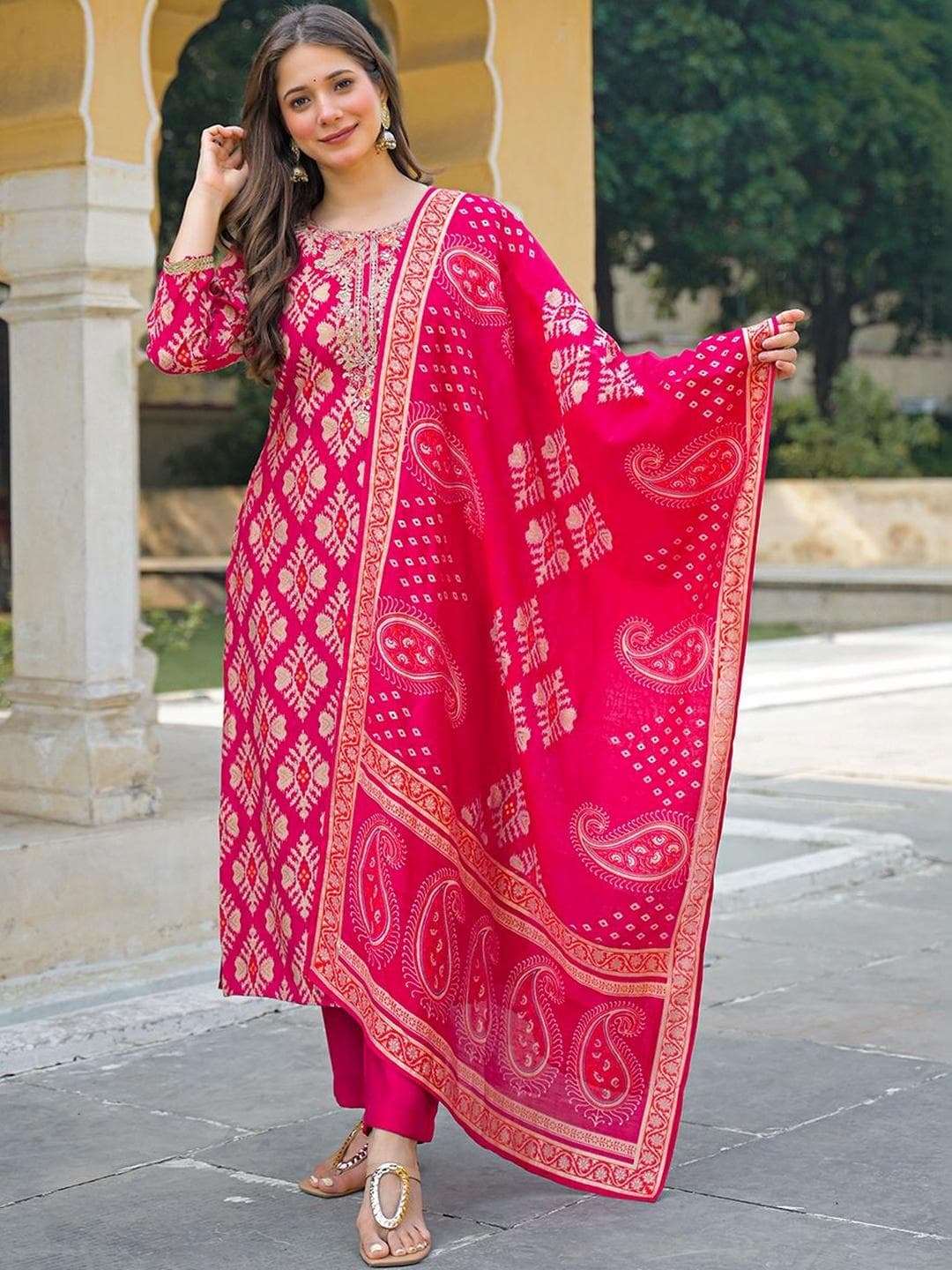 KALINI Women Ethnic Motifs Printed Regular Kurta with Trousers & With Dupatta