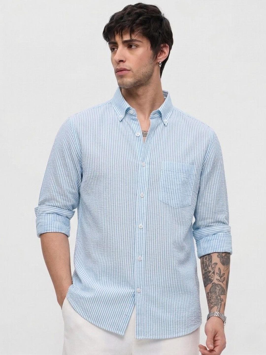 OQUENT Men Standard Striped Casual Shirt