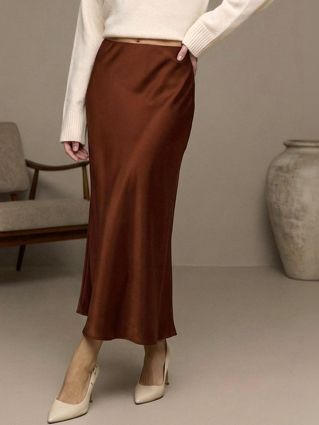 ADDYVERO Women Satin Midi A-Line Skirt
