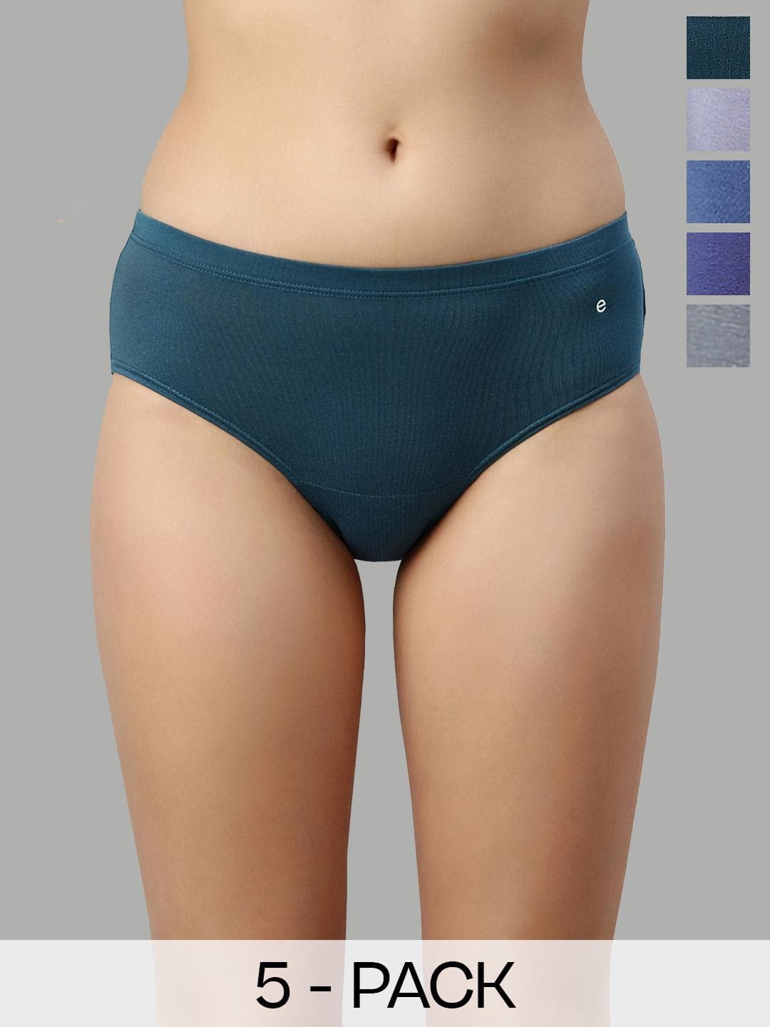 Buy Enamor Pack Of 5 Stretch Cotton Antimicrobial And Stain Releas Finish Hipster Panty Cr17 - - Apparel for Women
