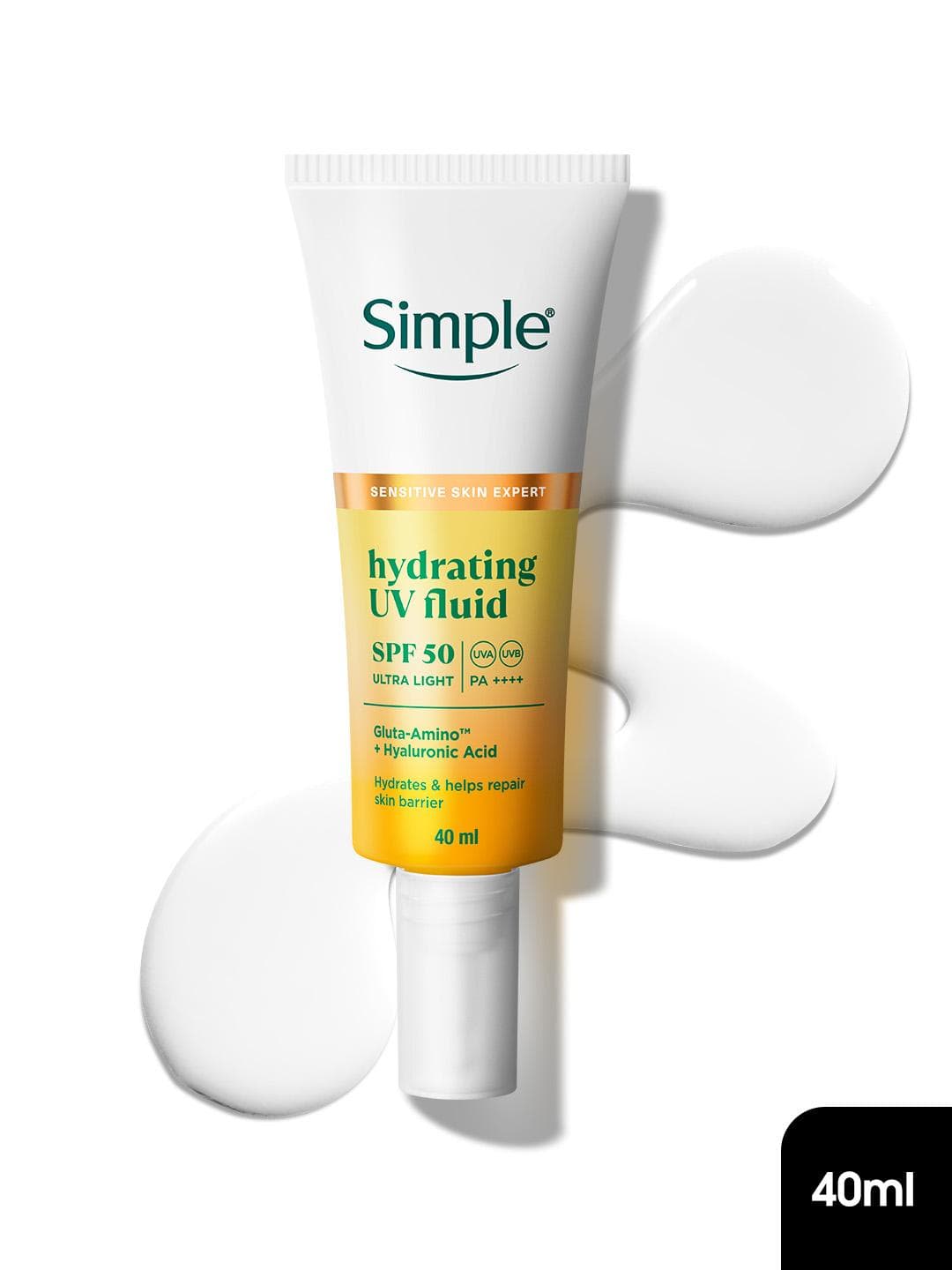 Buy Simple Hydrating UV Fluid SPF50 PA++++ Sunscreen With Hyaluronic Acid For Dry Skin 40 Ml - - Personal Care for Women