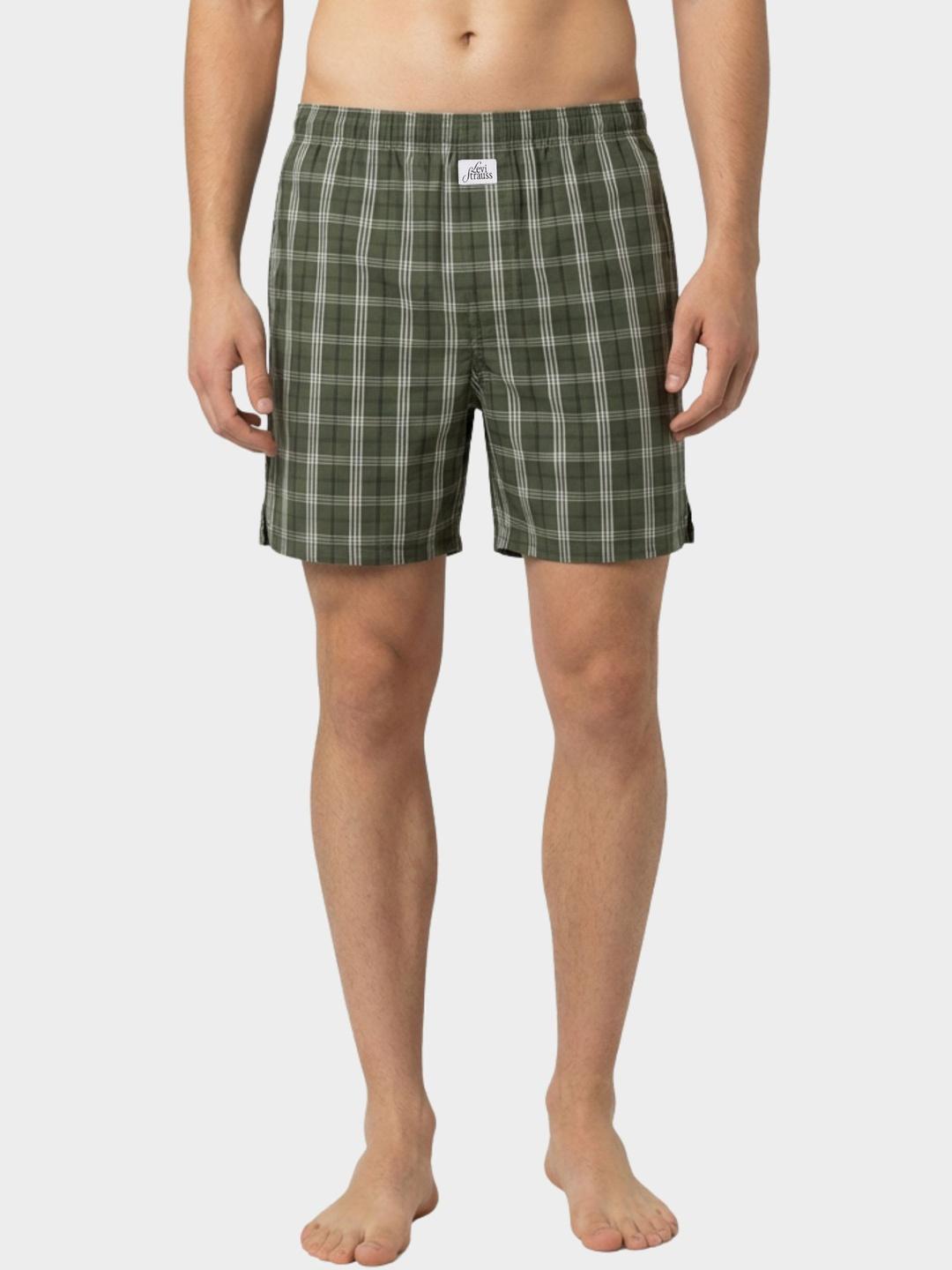Buy Levis 075 Men Regular Fit Checked Woven Cotton Boxer Shorts With Back Pocket - - Apparel for Men