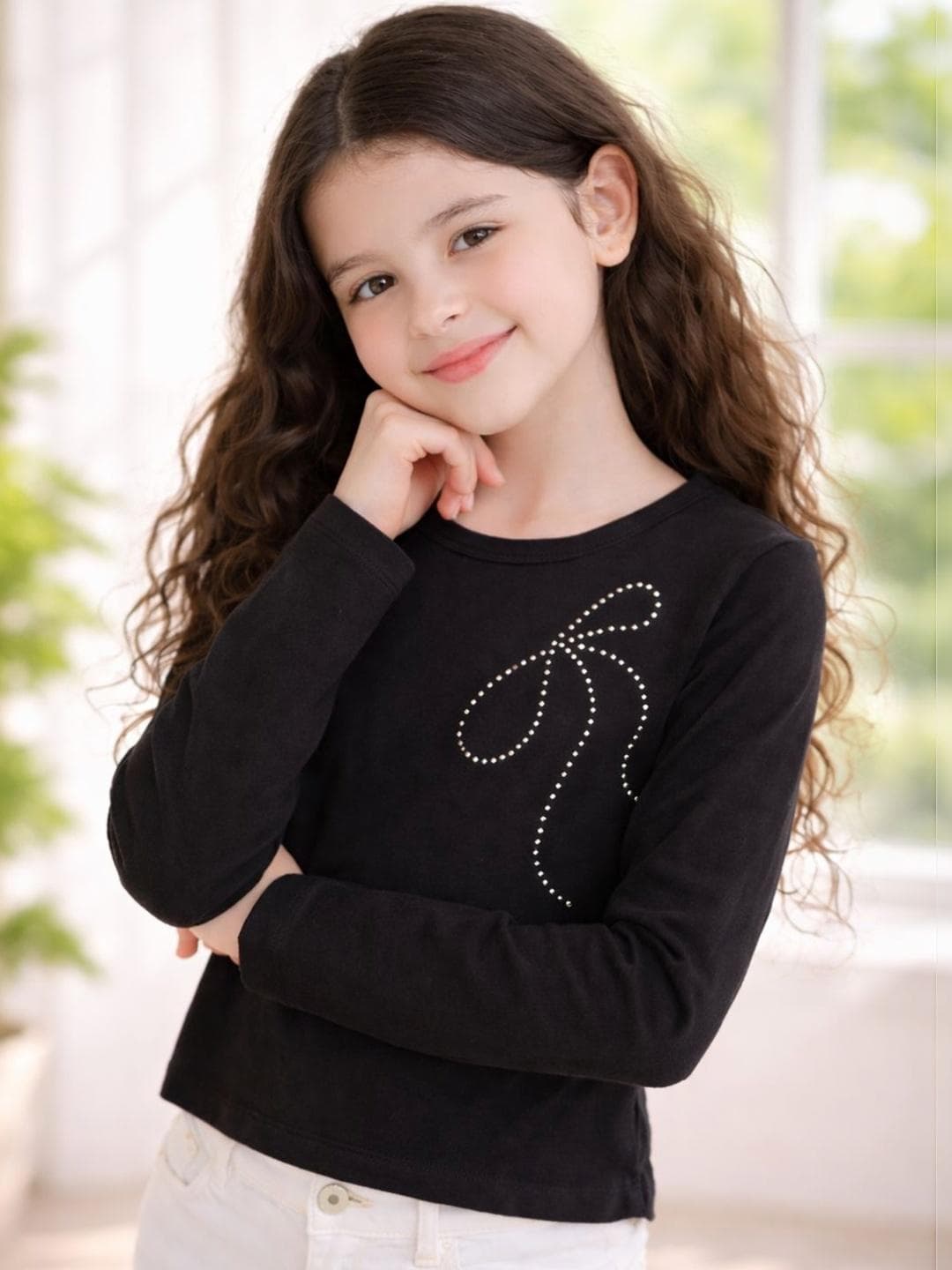 Purple United Kids Girls Black Smart Casual Style Full Sleeves Tshirt