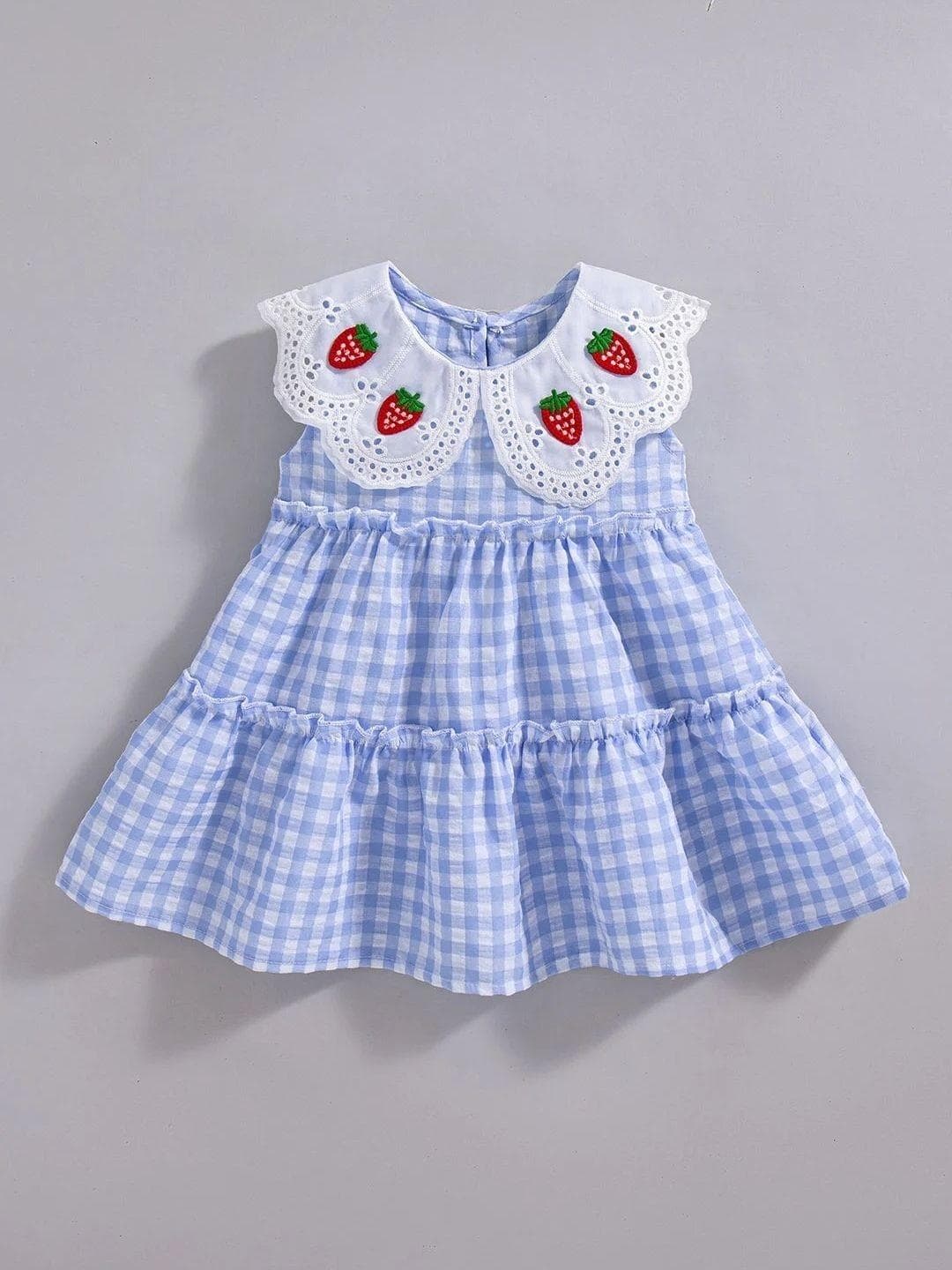 Hopscotch Strawberry Applique Gingham Dress