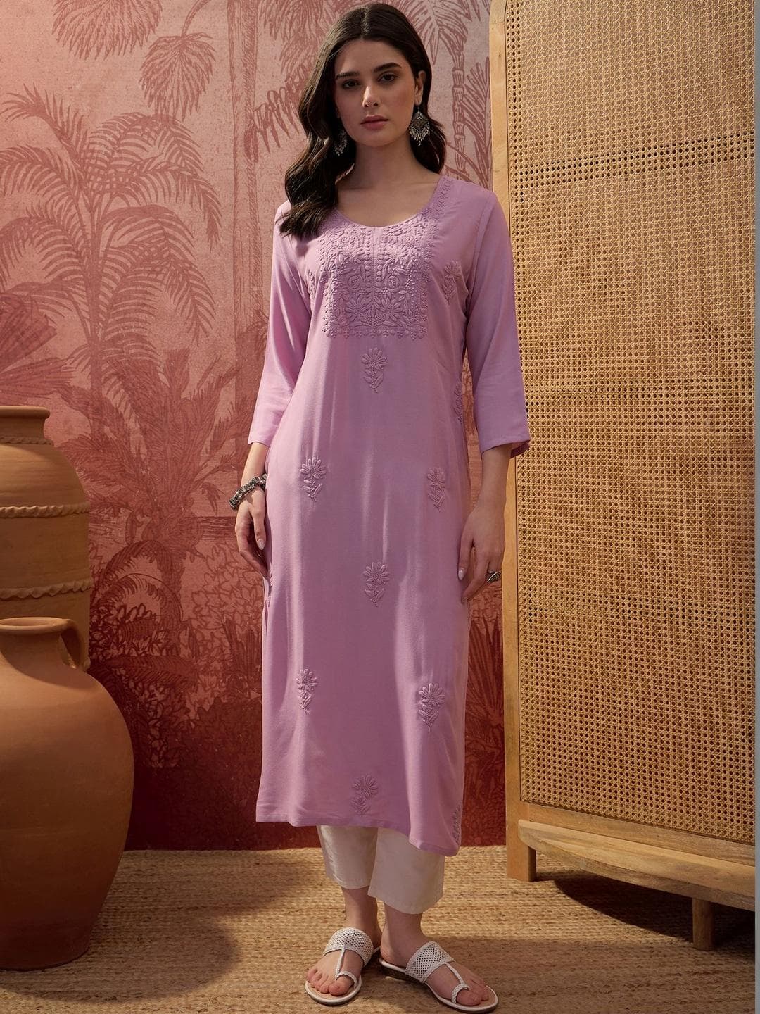 Sangria Embroidered Round neck Kurta
