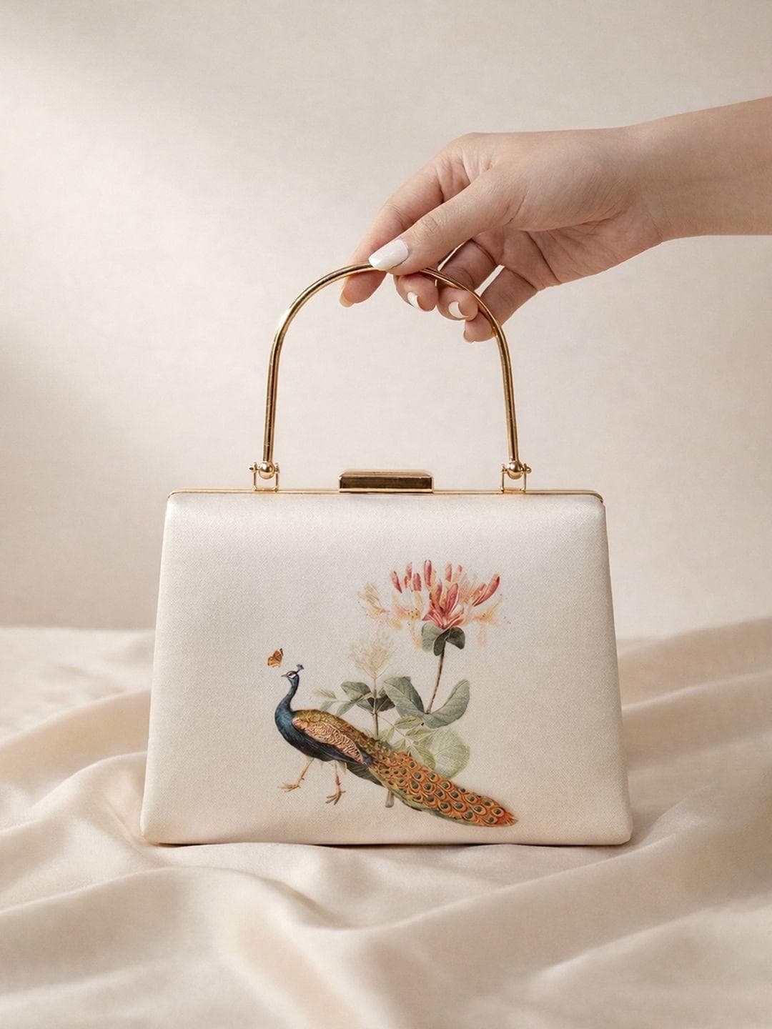 ARTKLIM Peacock With Flower Printed Box Clutch