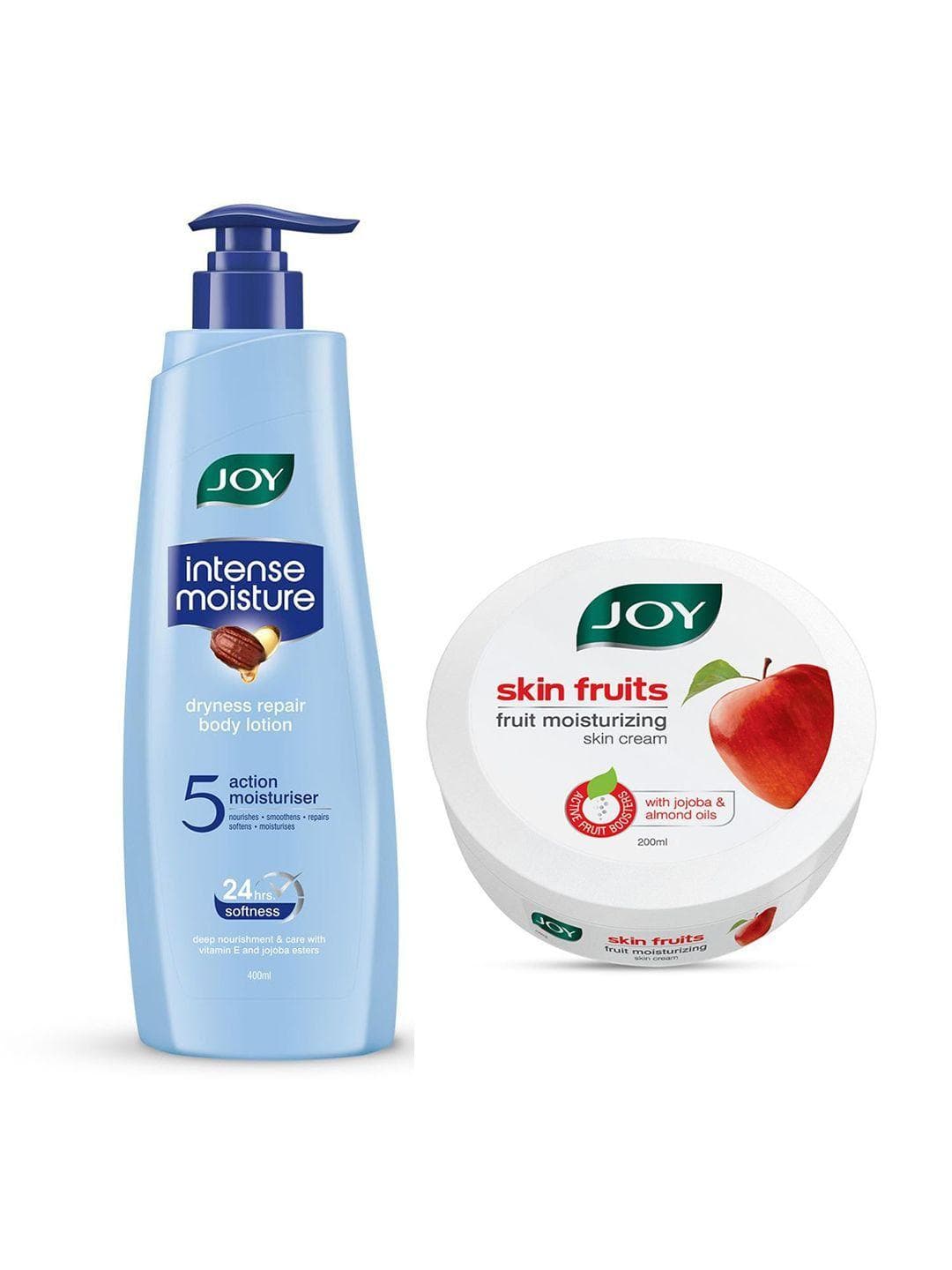 JOY Pack of 2 Intense Moisture Dryness Repair Body Lotion 400ml & Fruits Skin Cream 200ml
