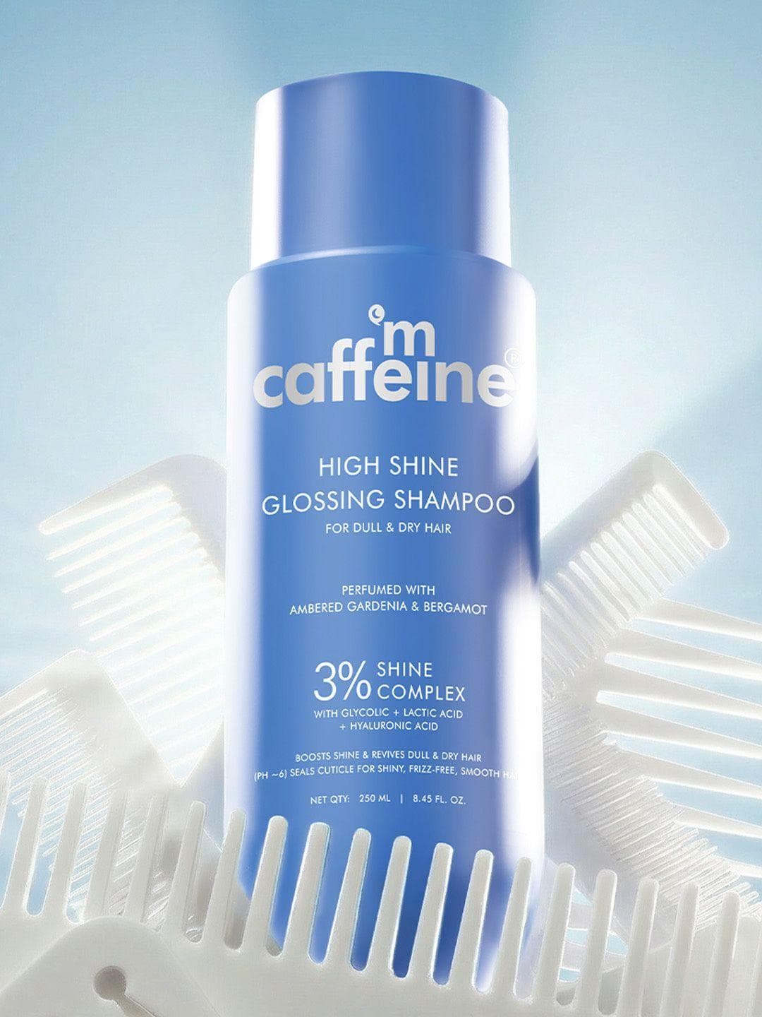 MCaffeine Glossy Hair Shampoo 3% Shine Complex Shinier Hair 48Hr Anti Frizz 250ml