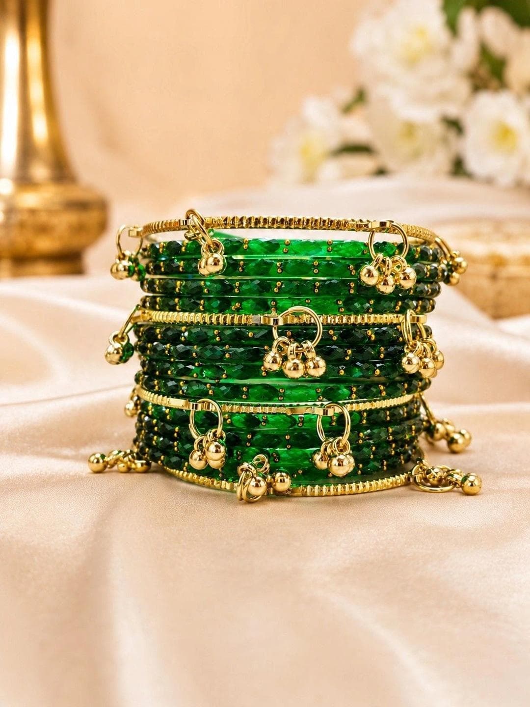 Guddan Set Of 16 Textured Ghungroo Beaded Bangles
